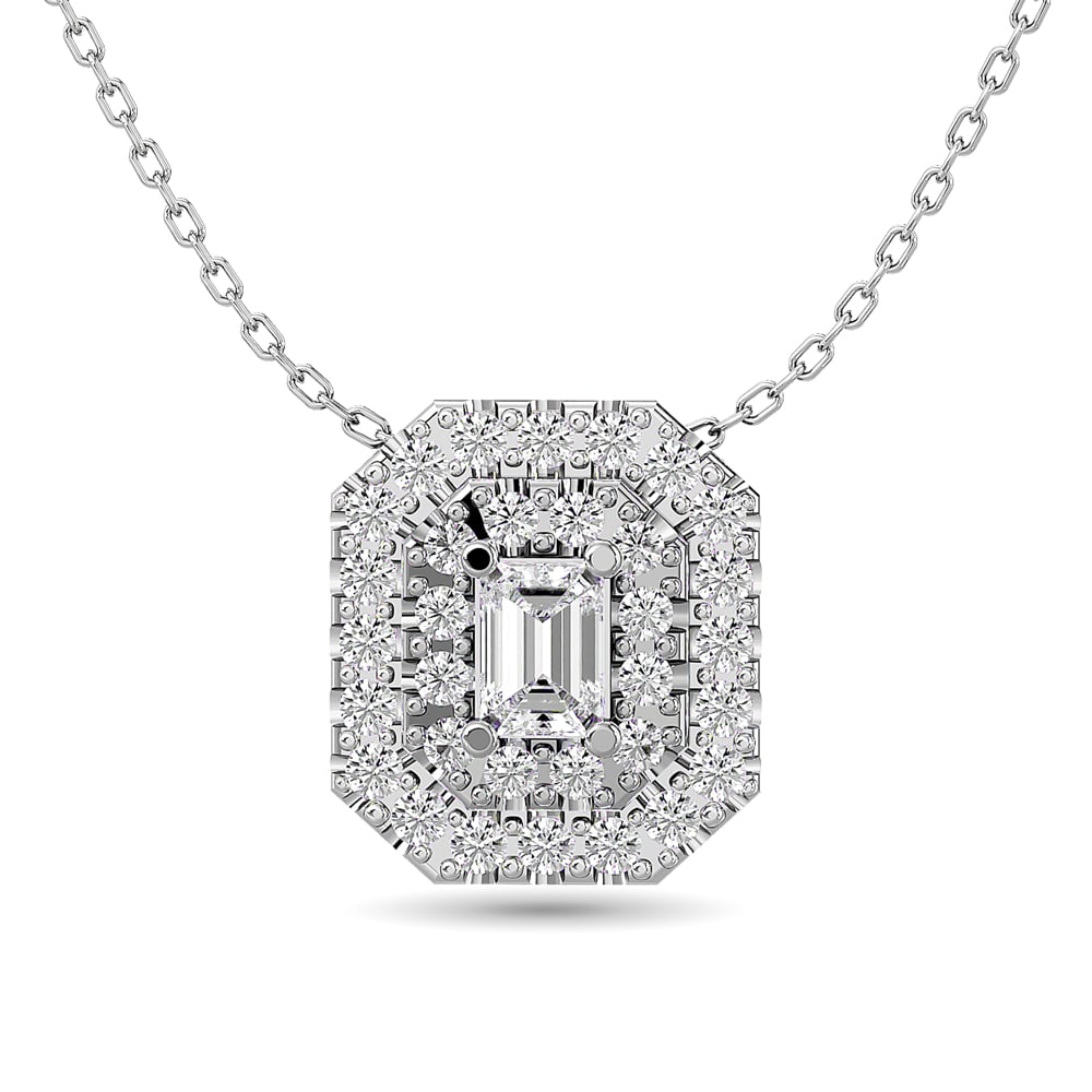 Diamond Emerald Cut Double Halo Pendant 3/8 Ct.tw in 14K White Gold (1 of 4)