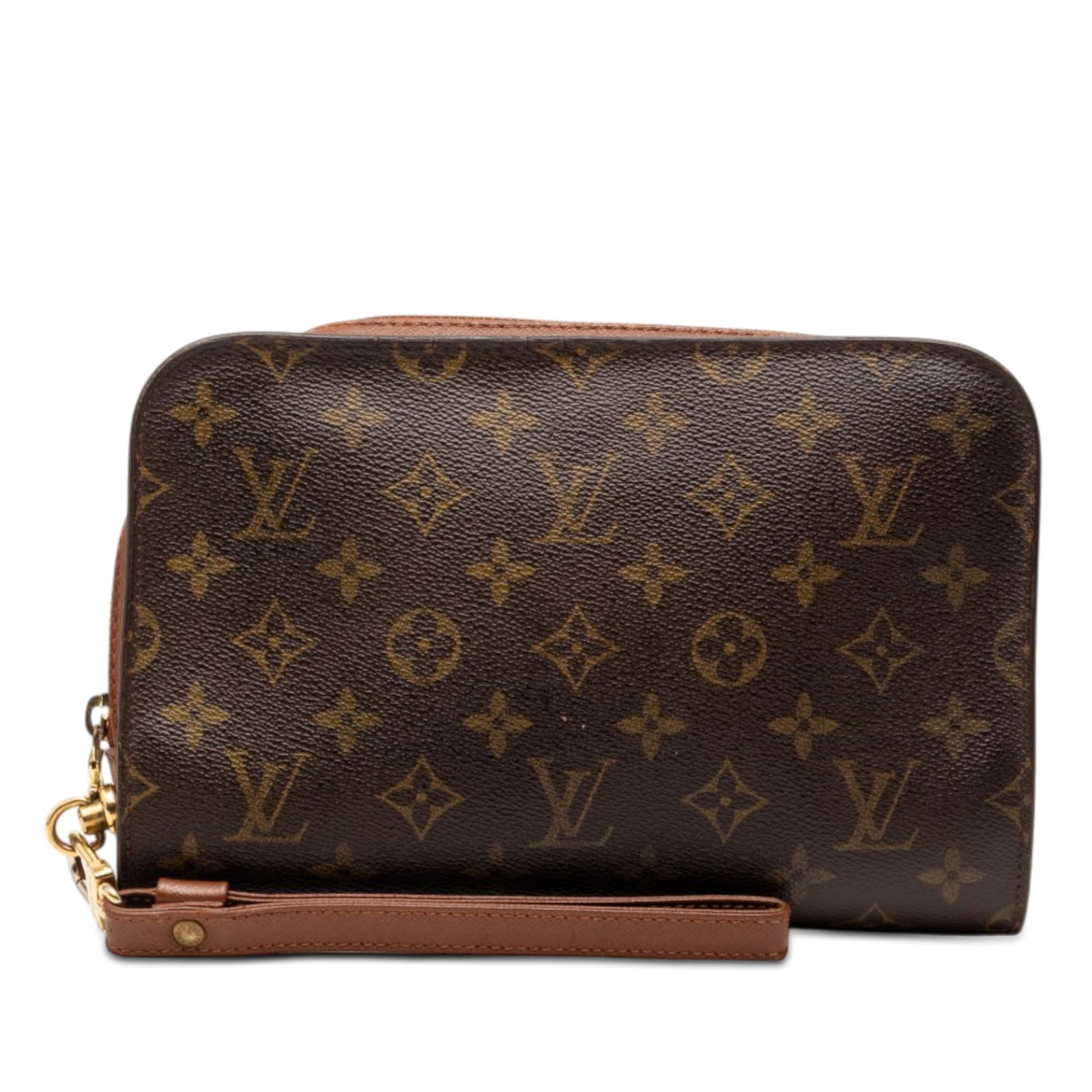 Louis Vuitton Orsay Monogram Canvas Wristlet Bag: Louis Vuitton Orsay Monogram Canvas Wristlet Bag This Louis Vuitton Orsay features the iconic monogram canvas body complemented by a flat leather wrist strap and a zip-around closure. The interior inc