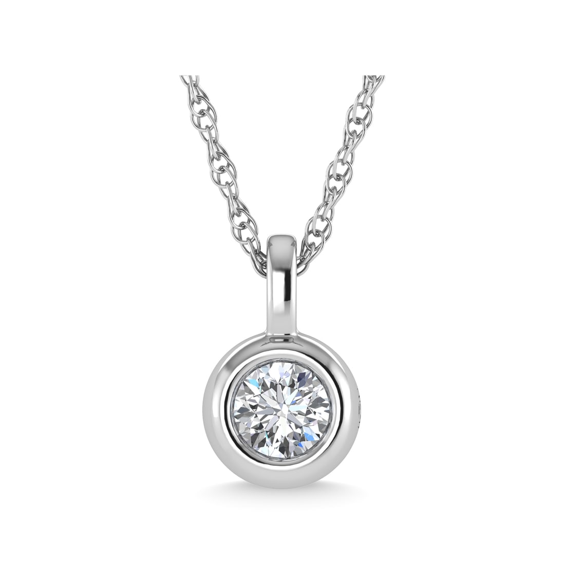 14K White Gold Diamond 1/5 Ct.Tw. Solitaire Pendant: 14K White Gold Diamond 1/5 Ct.Tw. Solitaire Pendant 14k White Gold Stone Color: G-h Stone Clarity: Si2 Unless otherwise specified, pendants that include a chain are paired with our standard 18-inch le