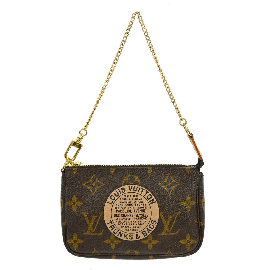 Louis Vuitton Pochette Accessoires Mini Monogram Hand Bag M60153: Louis Vuitton Pochette Accessoires Mini Monogram Hand Bag M60153 Vintage Louis Vuitton Mini Pochette Accessoires handbag in brown and beige Monogram canvas with leather trim. This small top-handle bag