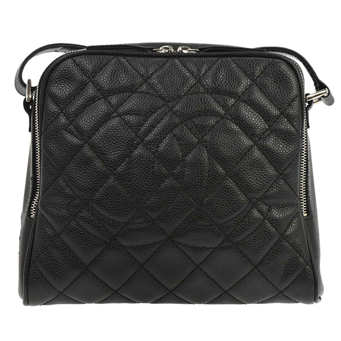 CHANEL Caviar Small Shoulder Bag in Black Caviar Leather: CHANEL Caviar Small Shoulder Bag in Black Caviar Leather Chanel black shoulder bag in caviar skin leather with a zip closure, logo accent, and an interior zip pocket. Made in France, this small should