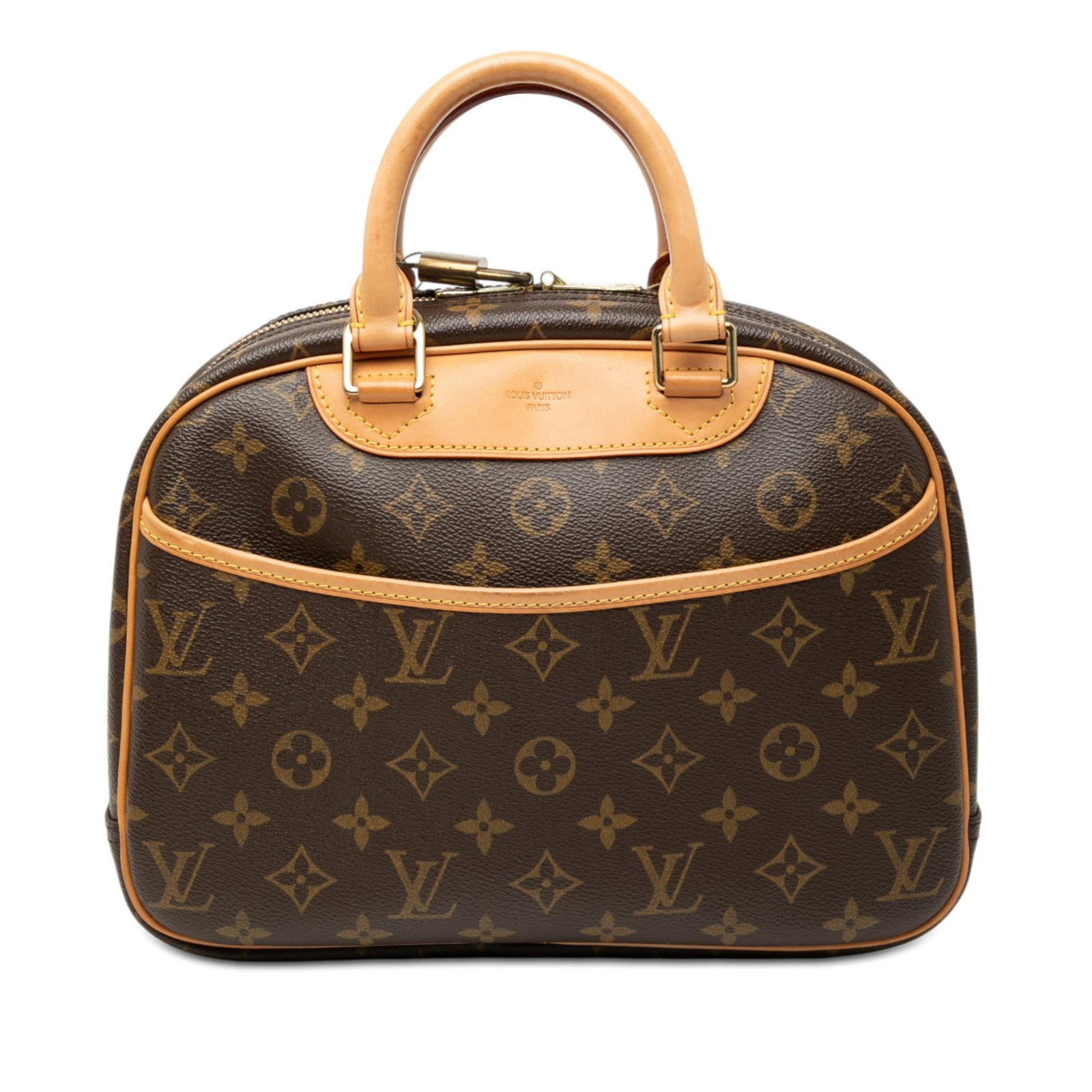 Louis Vuitton Trouville monogram canvas handbag: Louis Vuitton Trouville monogram canvas handbag This Louis Vuitton Monogram Trouville bag features the iconic monogram canvas with vachetta leather trim and rolled vachetta leather handles. The design