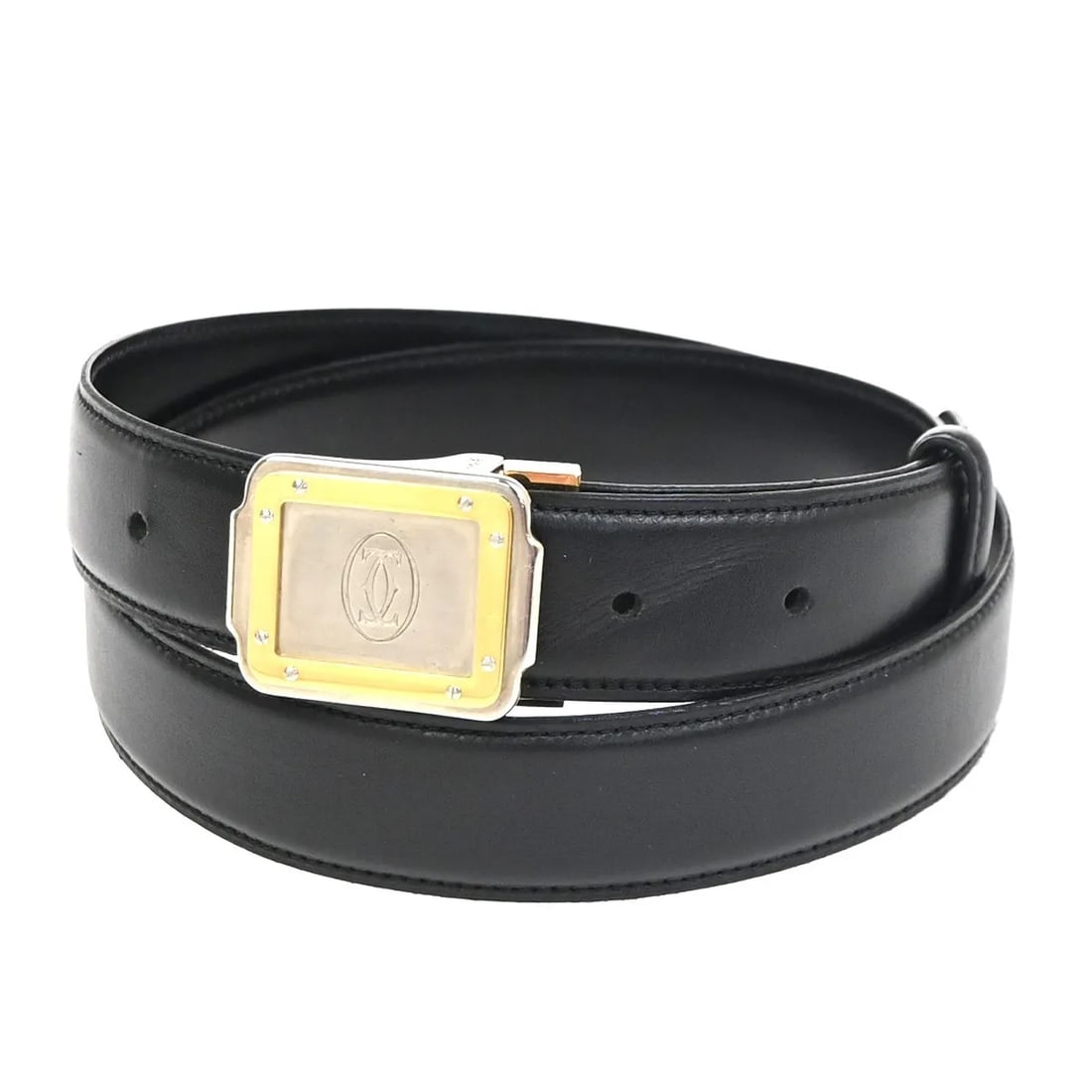 Cartier Santos reversible leather belt: Cartier Santos reversible leather belt This Cartier Santos Plaque reversible belt is crafted from black leather and designed for unisex wear. It features a classic buckle and offers the versatility of