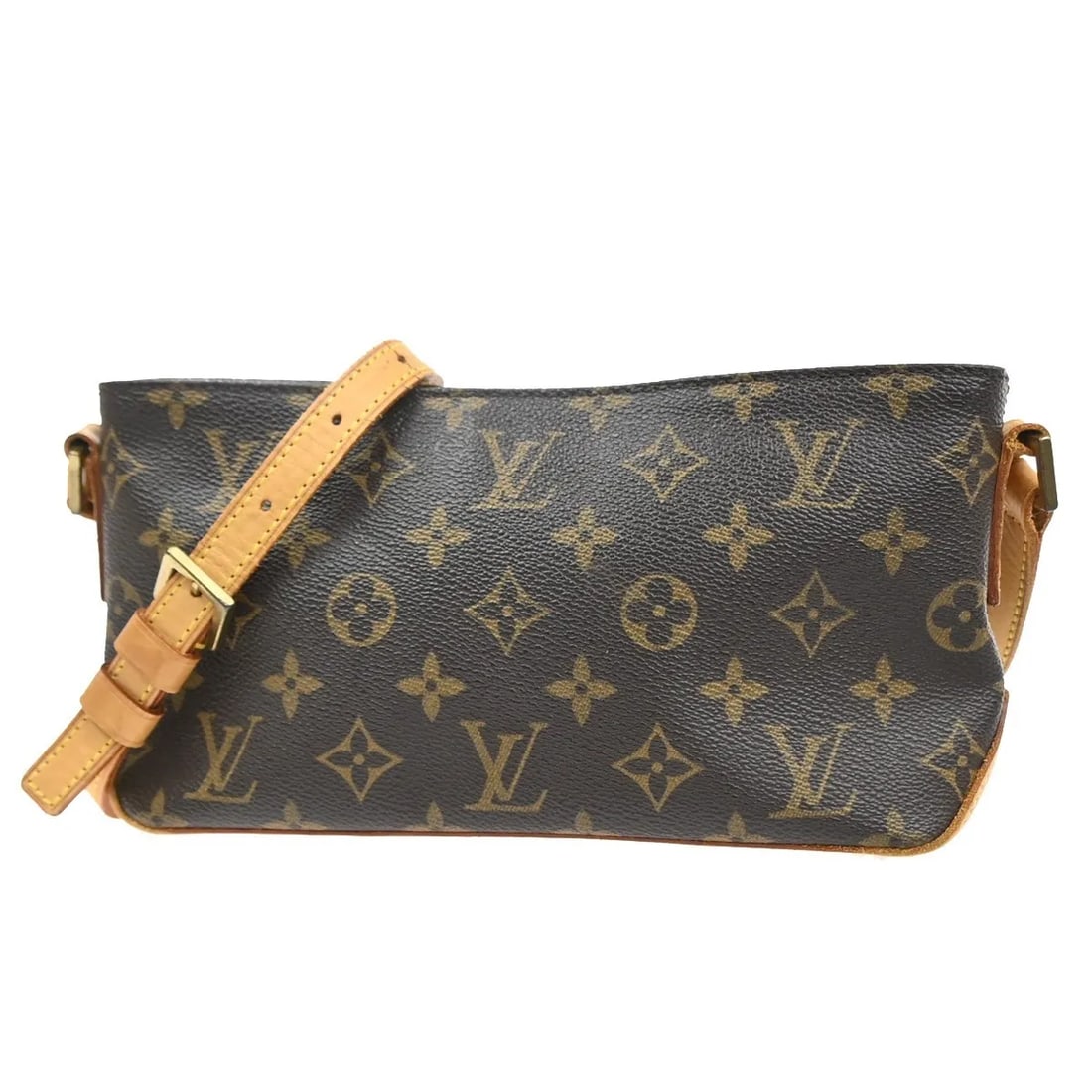 Louis Vuitton Trotteur shoulder bag in brown monogram canvas: Louis Vuitton Trotteur shoulder bag in brown monogram canvas Louis Vuitton Trotteur shoulder bag in brown monogram canvas. This piece is in good condition with visible wear, including cracks on the le