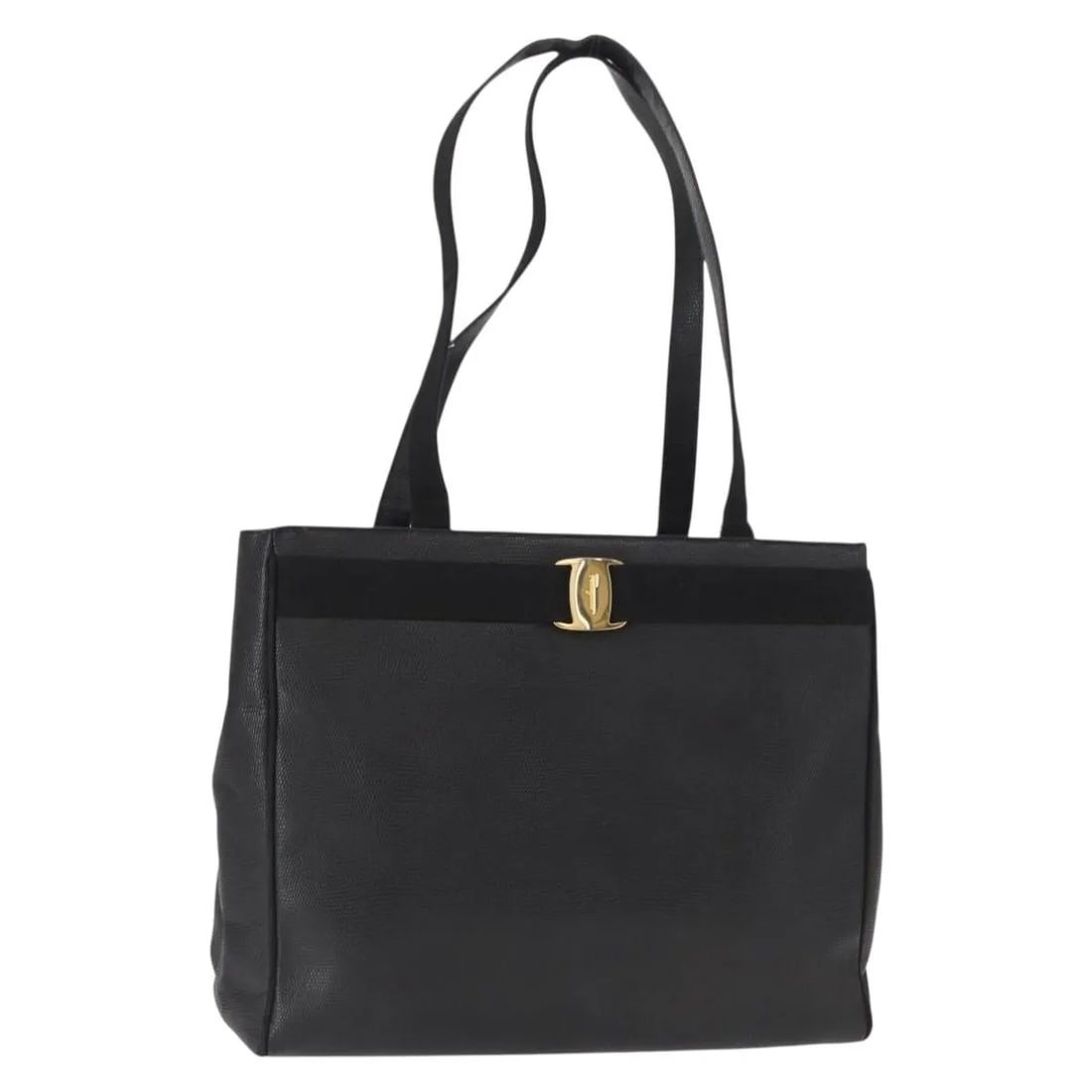 Ferragamo Vala Black Leather Tote Bag for Women: Ferragamo Vala Black Leather Tote Bag for Women This Salvatore Ferragamo Vala tote is crafted from black leather and designed for women. The bag features a spacious interior and sturdy handles, with s