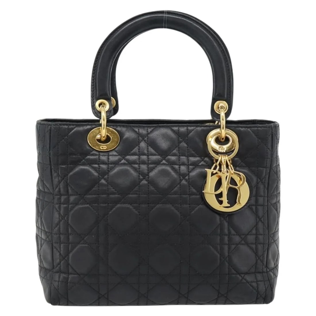Christian Dior Vintage Lady Dior black leather handbag: Christian Dior Vintage Lady Dior black leather handbag Vintage Christian Dior Lady Dior bag in black leather with the signature Cannage quilted design. Made in Italy, this women's handbag is presented
