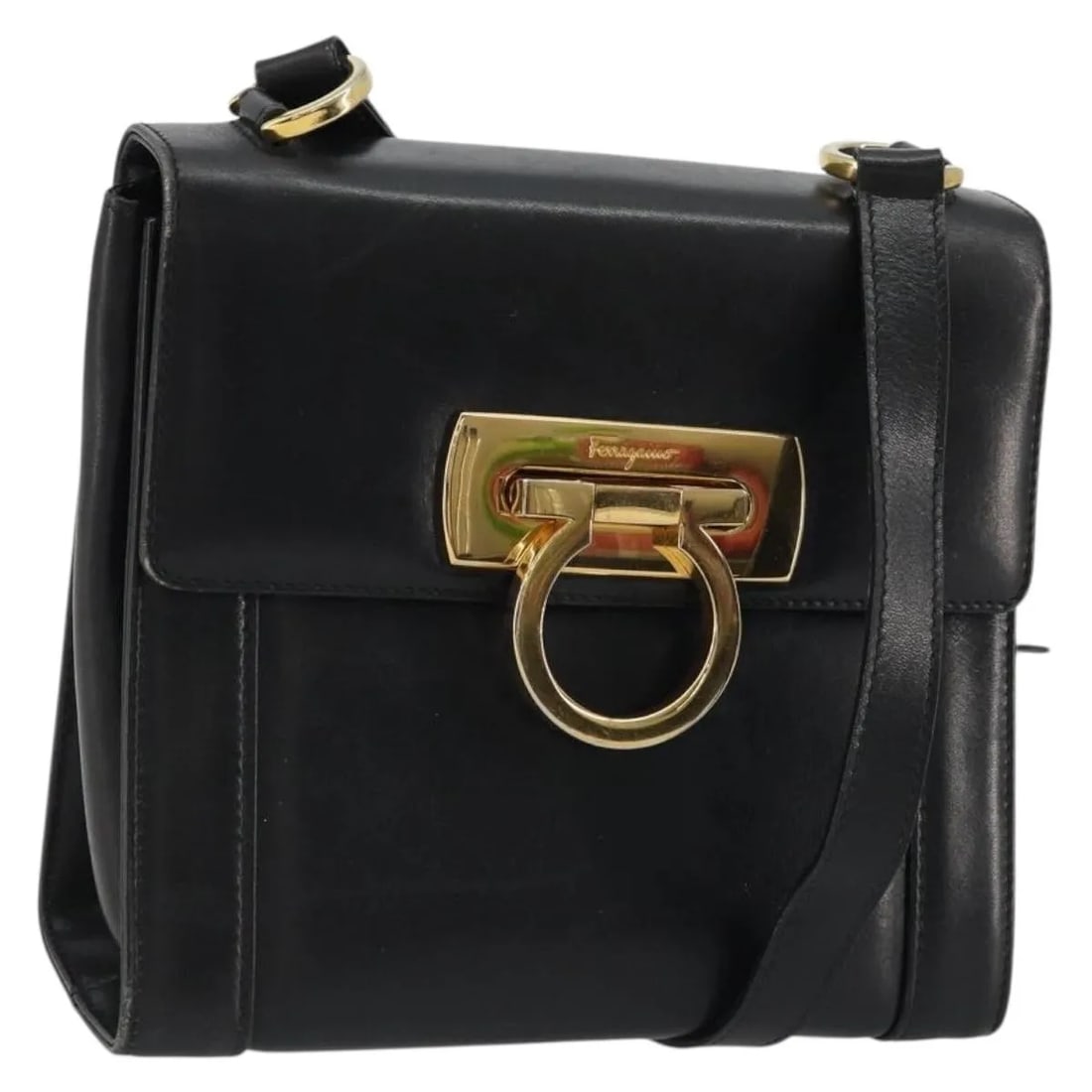 Black Leather Shoulder Bag Salvatore Ferragamo Gancini Flap (1 of 18)