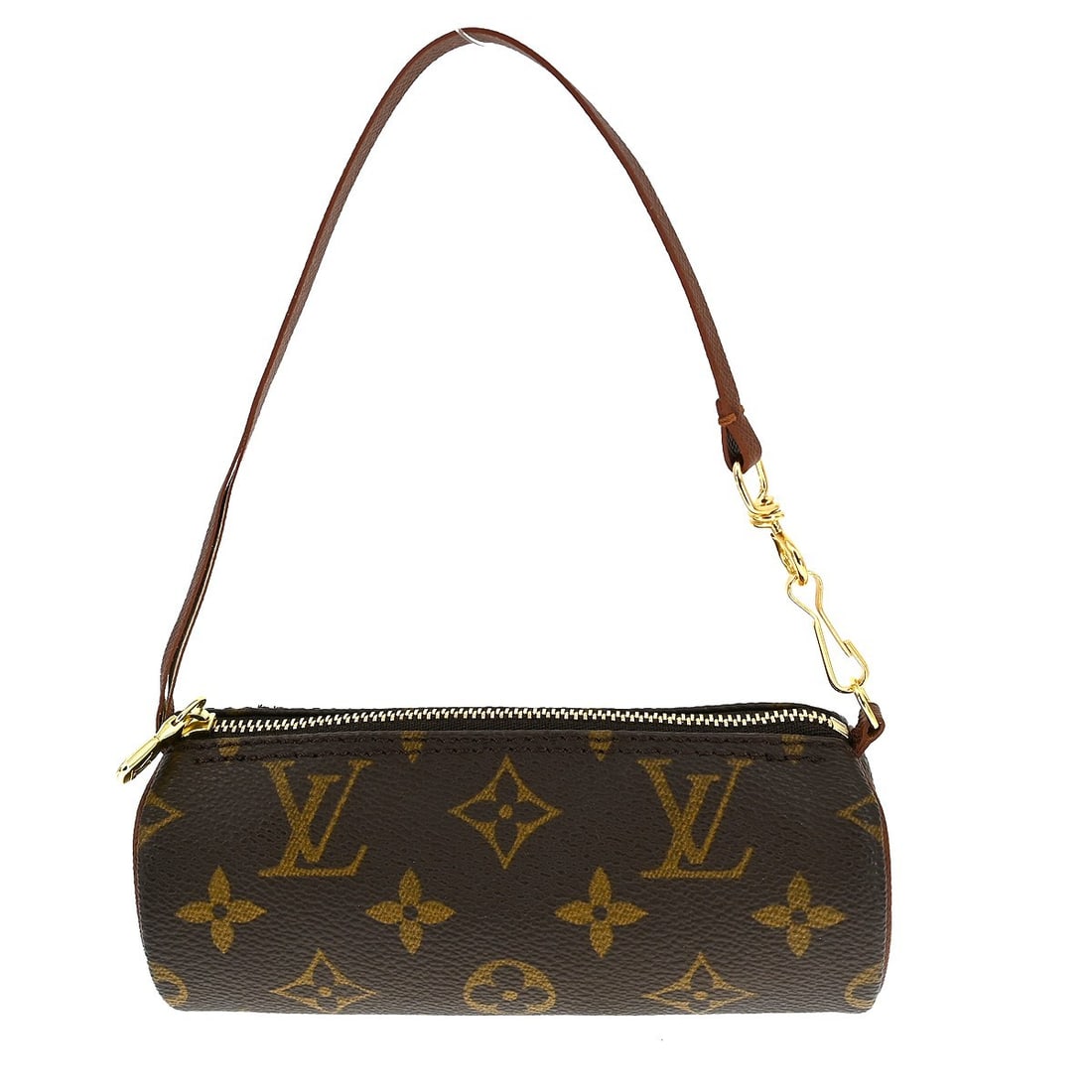 Vintage Louis Vuitton Papillon Micro Handbag in Monogram Canvas: Vintage Louis Vuitton Papillon Micro Handbag in Monogram Canvas Vintage Louis Vuitton Papillon attached pouch bag in brown Monogram canvas with leather top handle and zip closure. This micro handbag i