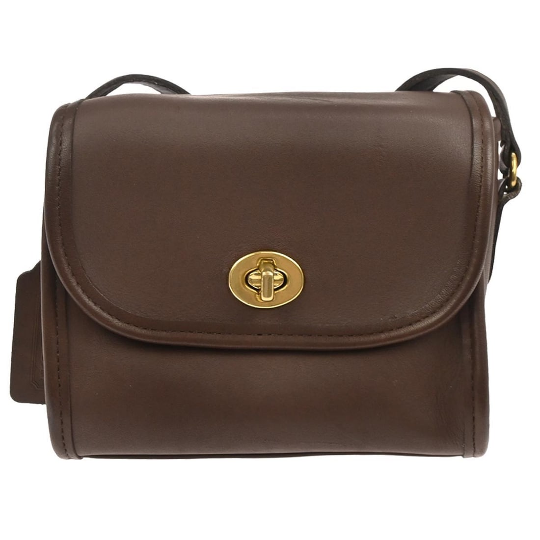 Small Brown Leather Shoulder Bag by Coach Turn Lock (1 of 10)