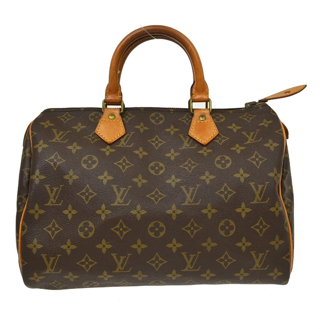 Louis Vuitton Speedy 30 Monogram Canvas Satchel M41526: Louis Vuitton Speedy 30 Monogram Canvas Satchel M41526 Vintage Louis Vuitton Speedy 30 handbag in brown monogram canvas with leather double handles and a zip closure. This satchel/top handle bag featu