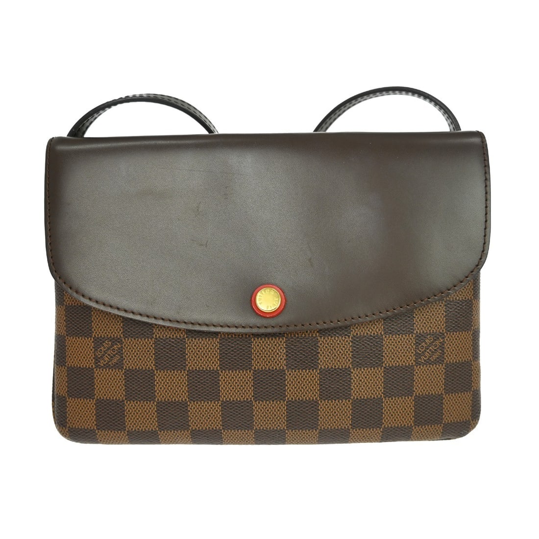 Louis Vuitton Twice Small Shoulder Bag Damier Ebene N48259: Louis Vuitton Twice Small Shoulder Bag Damier Ebene N48259 Louis Vuitton Twice shoulder bag in Damier canvas with leather trim and an adjustable shoulder strap. This small women's bag features a brown