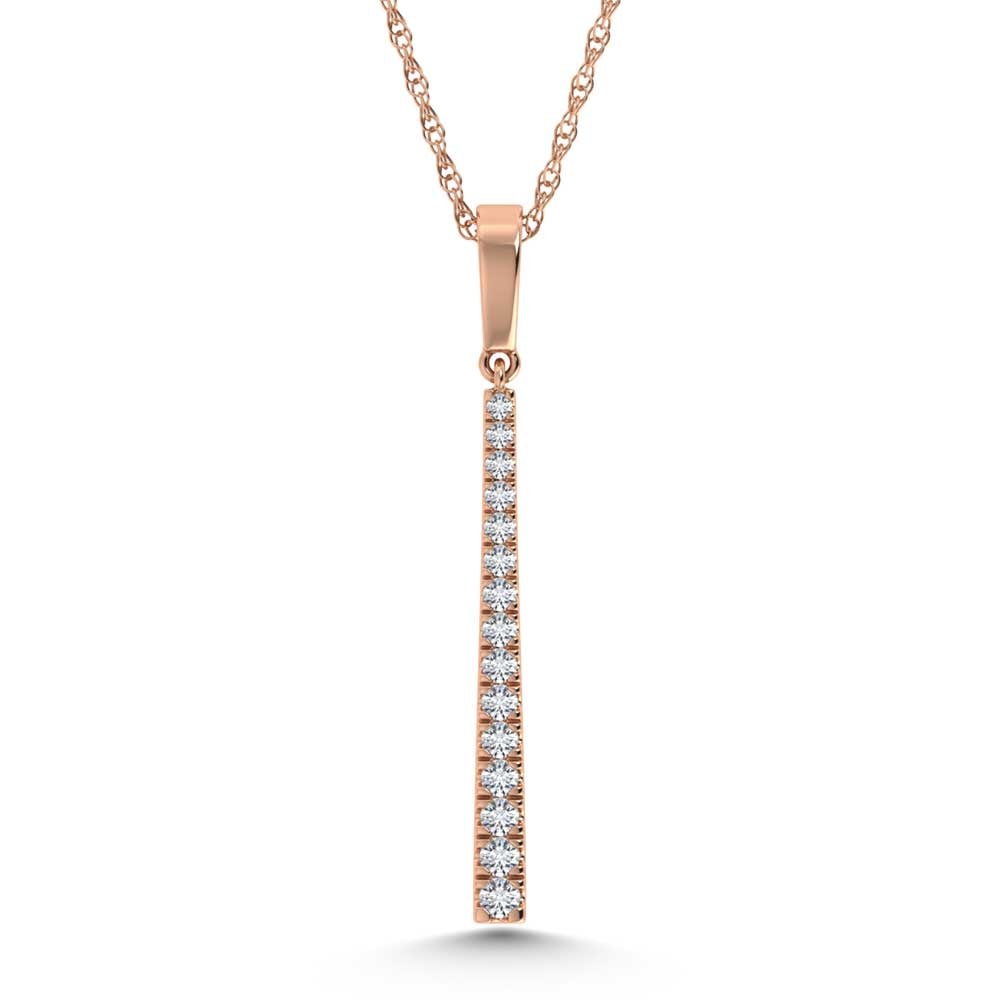 14K Rose Gold 1/5 Ct.Tw. Diamond Slide Pendant: 14K Rose Gold 1/5 Ct.Tw. Diamond Slide Pendant 14k Rose Gold Stone Color: G-h Stone Clarity: Si3 Unless otherwise specified, pendants that include a chain are paired with our standard 18-inch length. 