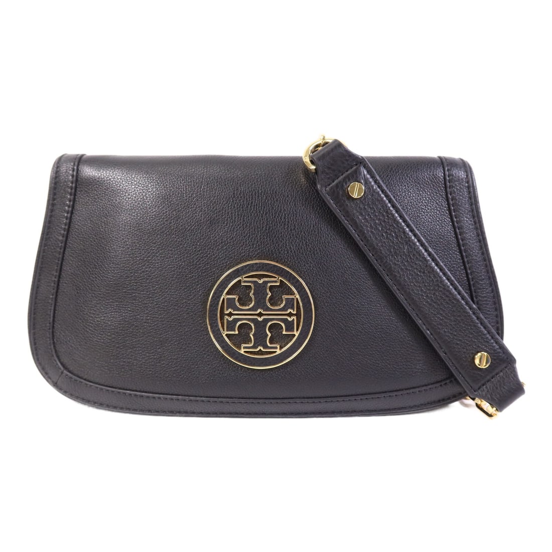 Tory Burch Amanda Black Calfskin Shoulder Clutch with Gold Hardware (1 of 15)