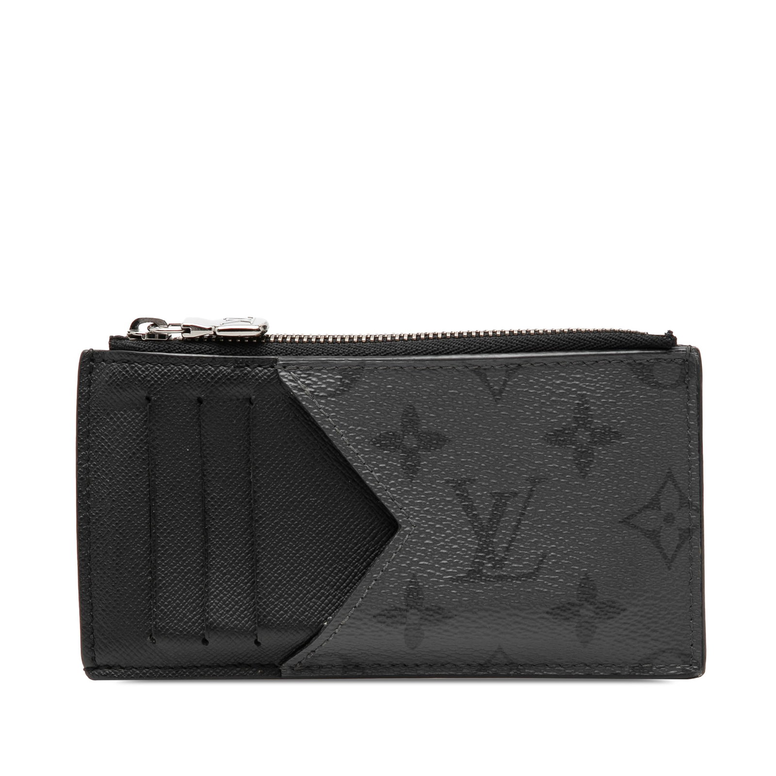 Louis Vuitton Taigarama Monogram Eclipse Card Holder: Louis Vuitton Taigarama Monogram Eclipse Card Holder This Louis Vuitton Monogram Eclipse Reverse Taigarama Coin Card Holder is crafted from monogram eclipse canvas and features a top zip closure with 