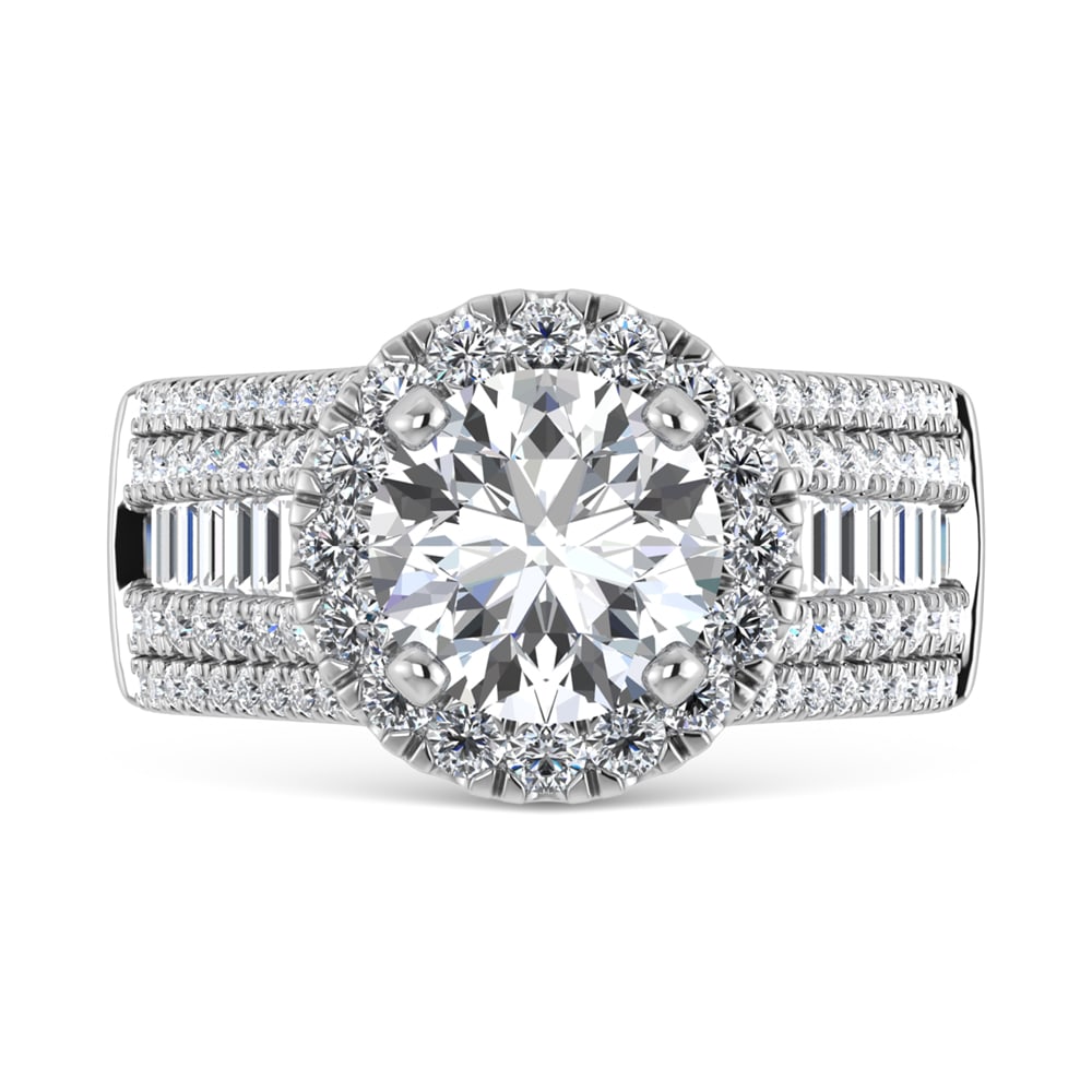 14K White Gold Lab Grown Diamond 4 ct.tw. Engagement Ring (IGI Certfied Center 2ct): 14K White Gold Lab Grown Diamond 4 ct.tw. Engagement Ring (IGI Certfied Center 2ct) 14k White Gold Stone Color: D-f Stone Clarity: Vs Each ring is presented in standard size 6.5. Complimentary resizin