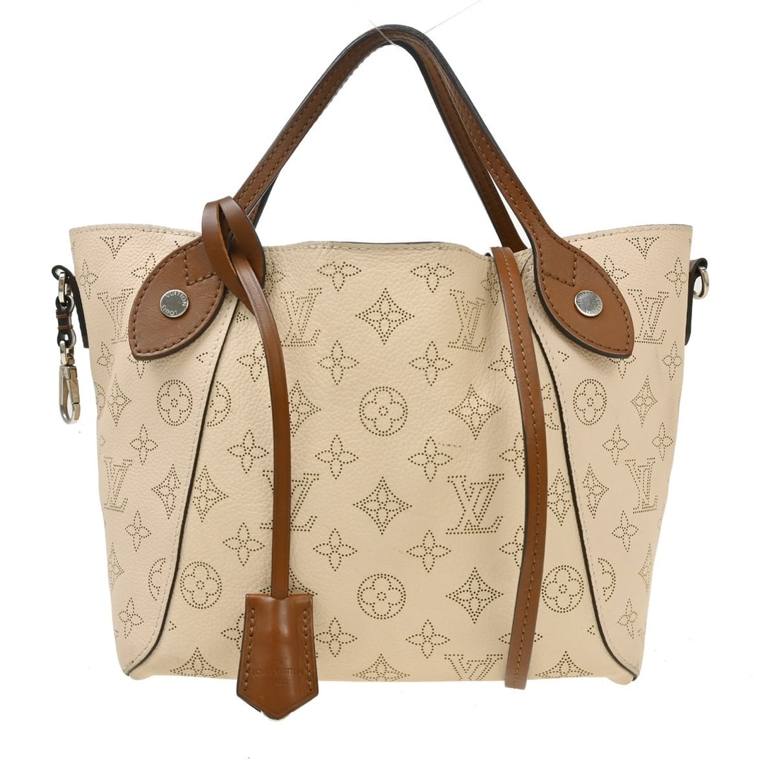 Louis Vuitton Mahina PM Beige Leather Shoulder Bag M51950: Louis Vuitton Mahina PM Beige Leather Shoulder Bag M51950 Vintage Louis Vuitton Mahina PM 2-way handbag in beige Mahina leather with a monogram pattern. This women's bag features double handles and ca