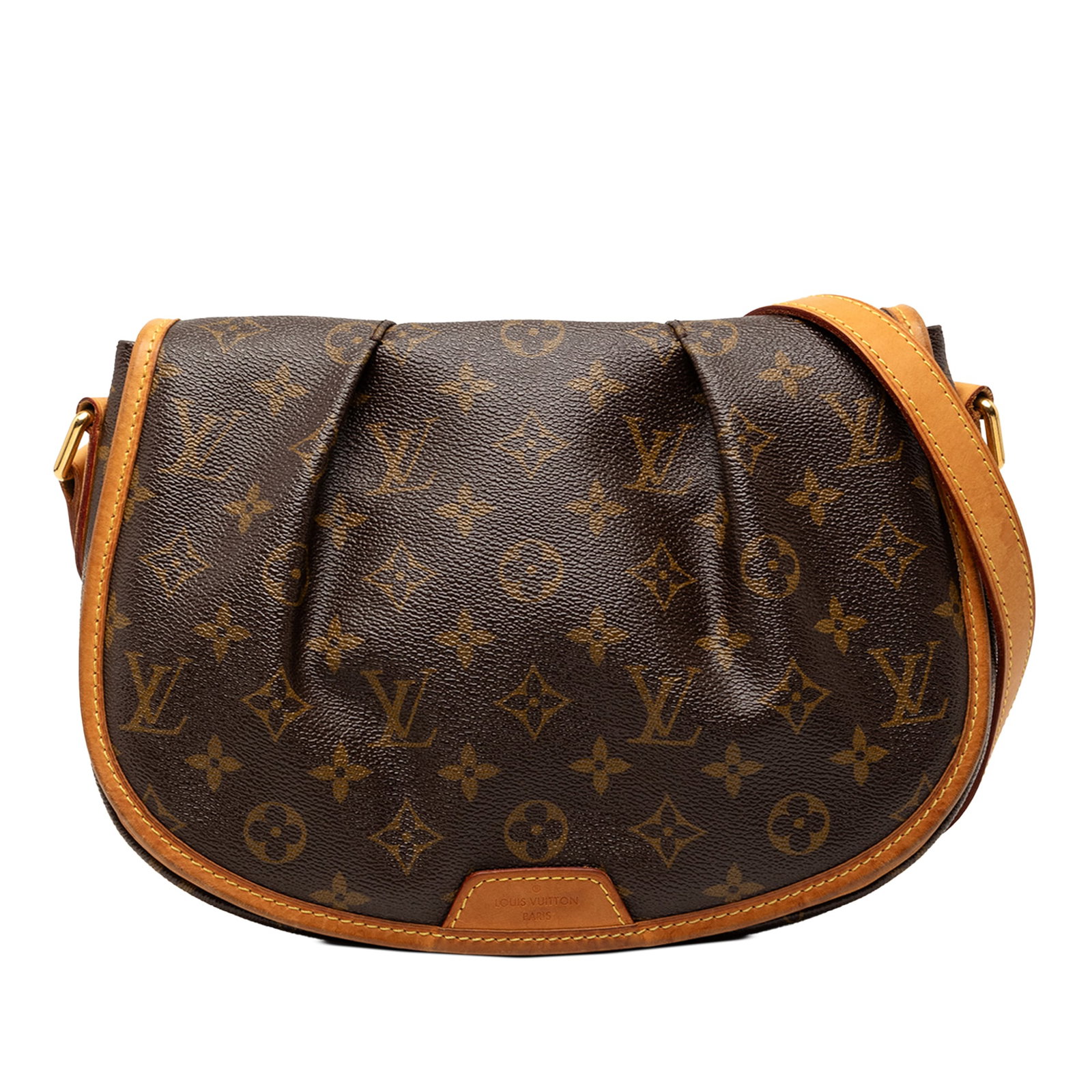 Louis Vuitton Menilmontant PM Monogram Canvas Shoulder Bag with Vachetta Leather Trim: Louis Vuitton Menilmontant PM Monogram Canvas Shoulder Bag with Vachetta Leather Trim The Louis Vuitton Monogram Menilmontant PM features the iconic monogram canvas body with vachetta leather trim and