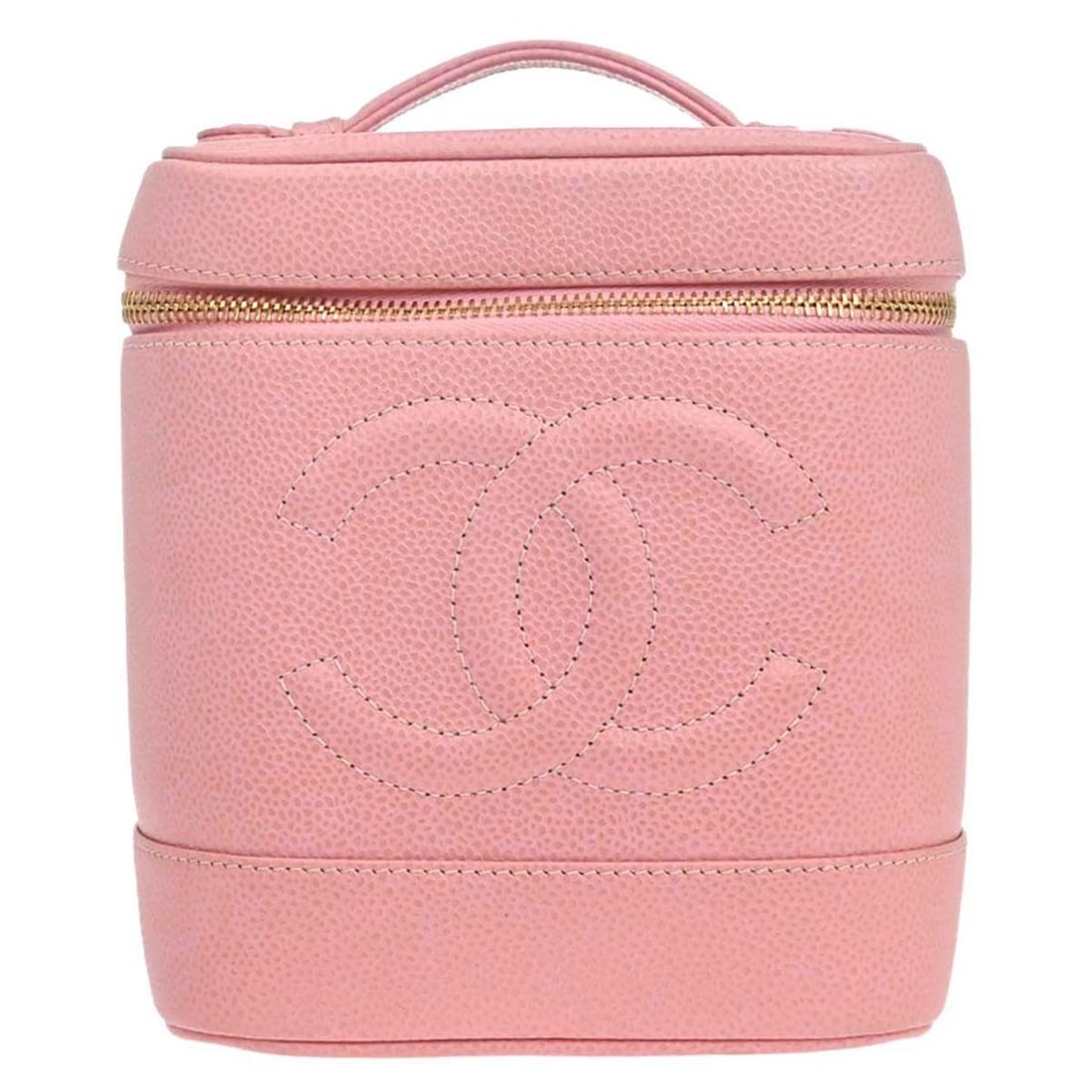 CHANEL CC Cosmetic Vanity Bag Pink Caviar Leather Top Handle: CHANEL CC Cosmetic Vanity Bag Pink Caviar Leather Top Handle Chanel Timeless vanity handbag in pink caviar skin leather with a top handle and zip closure. This medium handbag features a leather lining