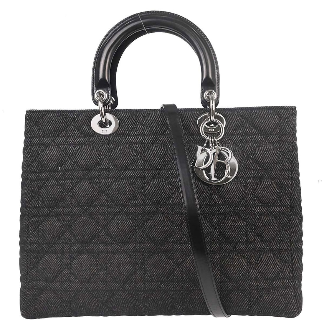 Dior Lady Dior Large Black Denim Cannage Top Handle Bag (1 of 18)