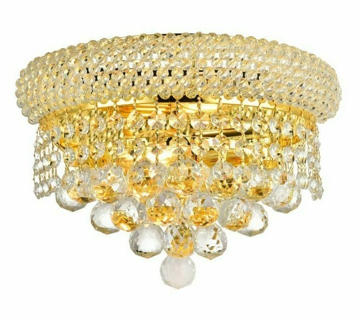 Gold Crystal 2 Light Primo Wall Sconce 12 inch: Gold Crystal 2 Light Primo Wall Sconce 12 inch This modern wall sconce features a gold finish with high-quality Royal Cut clear crystals, offering a sophisticated look for any indoor space. Designed f