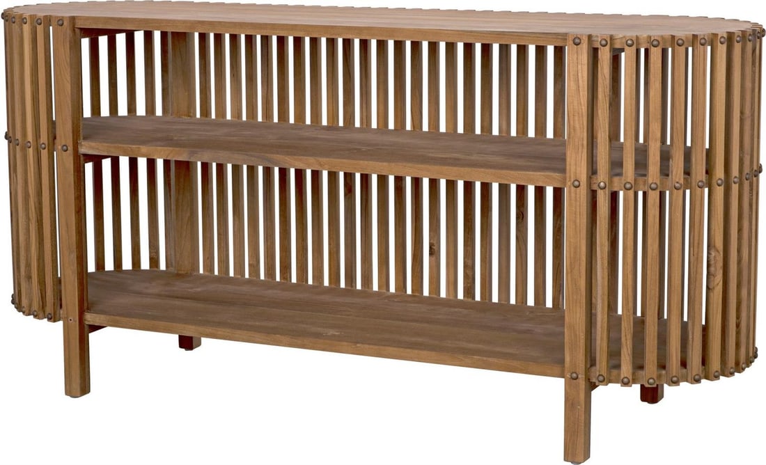 Noir Consuela Elegant Teak Console Table with Brass Nail Heads (1 of 15)