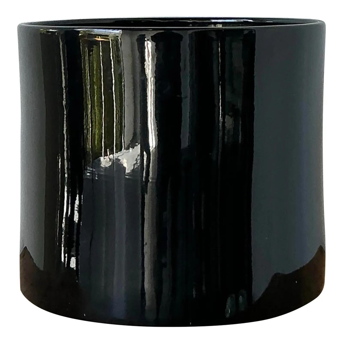 Mid Century Modern Gainey Black Glazed Ceramic Cylindrical Planter 15 Inch (1 of 10)