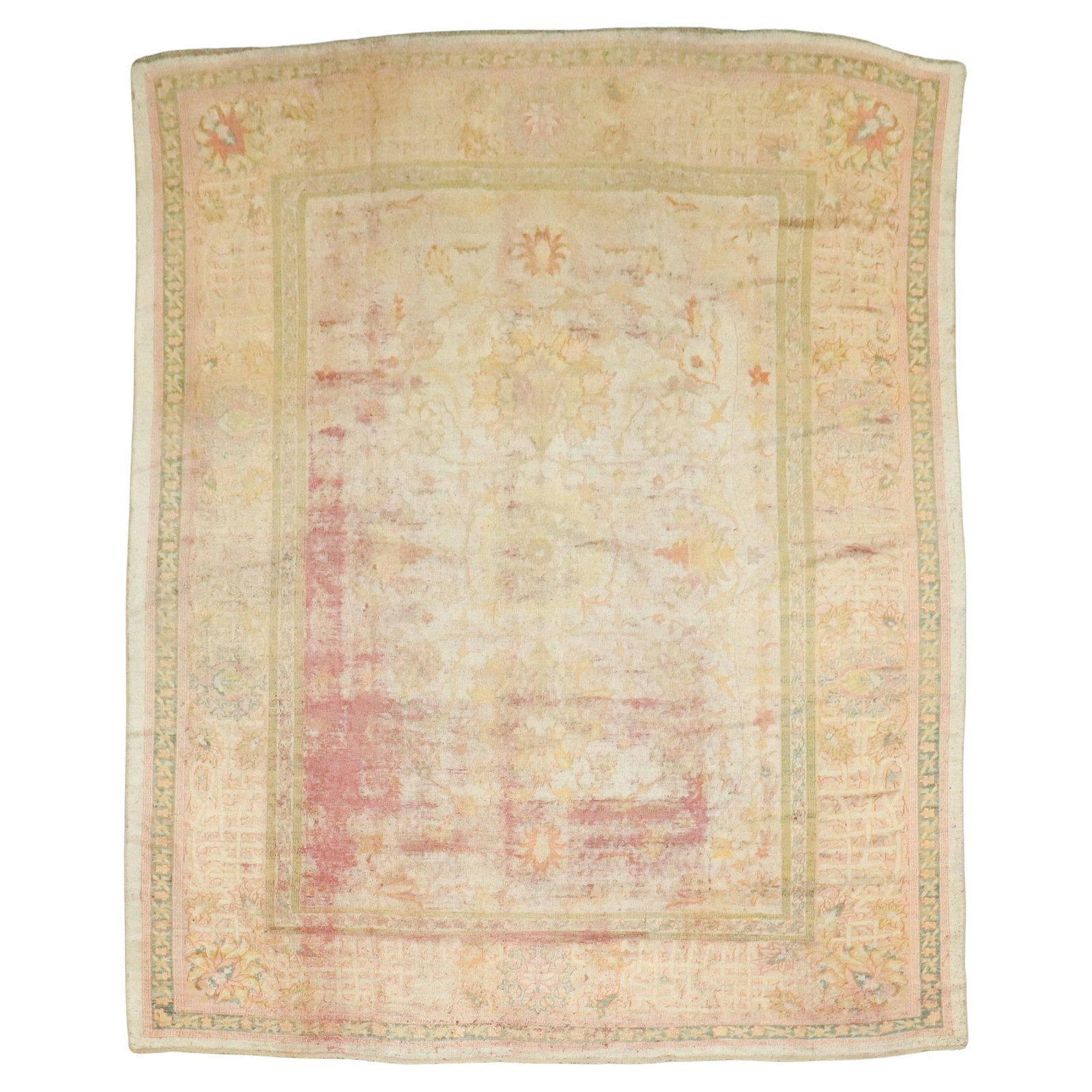 Late 19th Century Turkish Oushak Hand-Woven Wool Rug 105 x 134: Late 19th Century Turkish Oushak Hand-Woven Wool Rug 105 x 134 Discover the exquisite beauty of this late 19th Century antique Turkish Oushak rug, featuring a timeless design that adds character to an