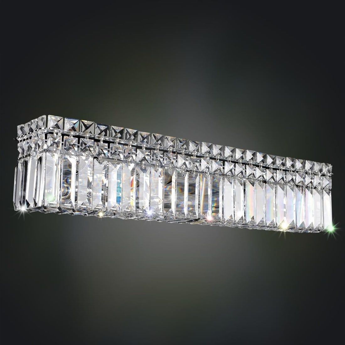 Kalco Vanita 24 Chrome Bath Light Fixture with Firenze Crystal: Kalco Vanita 24 Chrome Bath Light Fixture with Firenze Crystal Illuminate your space with this exquisite 24" Chrome Vanity Light Fixture, designed to bring a touch of vintage elegance to your bathroom