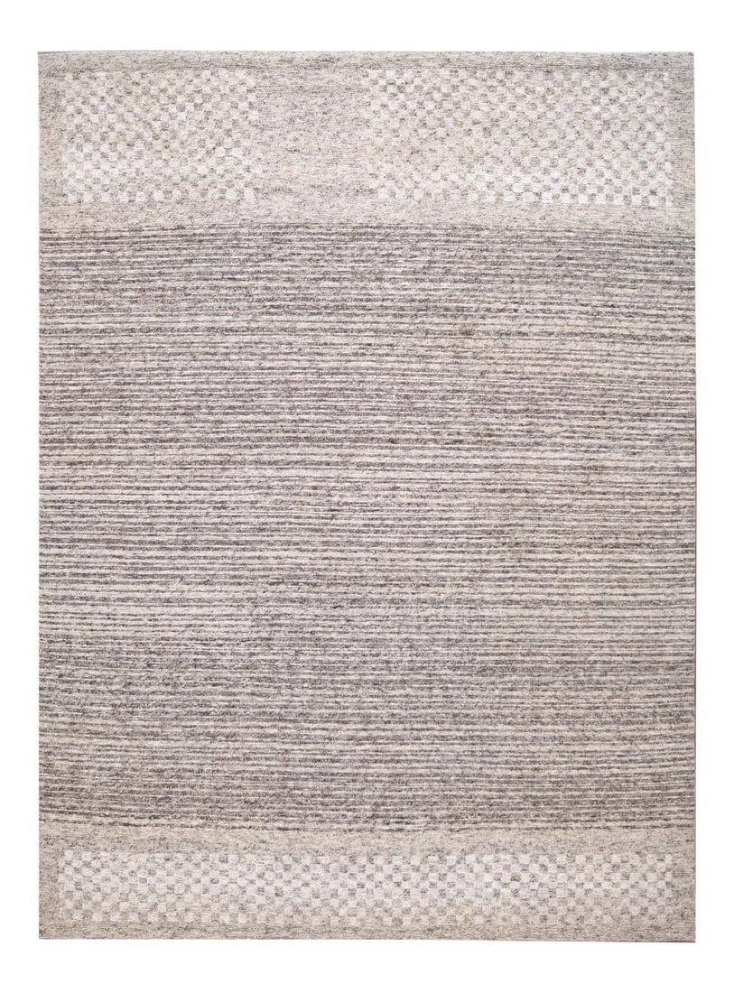 Contemporary Hand-Knotted Wool Rug 12' x 15' Gray Loop Design: Contemporary Hand-Knotted Wool Rug 12' x 15' Gray Loop Design Enhance your space with this stunning 21st Century contemporary textured loop wool rug, expertly hand-knotted in India. Featuring a sophis