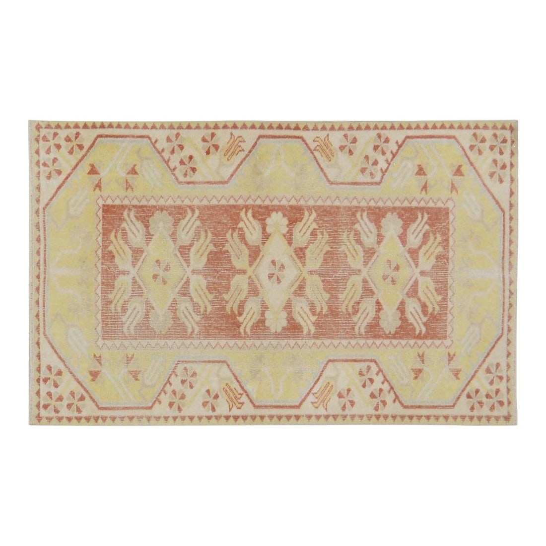 Turkish Anatolian Wool Hand Knotted Rug 2'8x4'3 Red: Turkish Anatolian Wool Hand Knotted Rug 2'8x4'3 Red This vintage Turkish Anatolian rug is hand-knotted from wool using traditional techniques, showcasing a blend of timeless craftsmanship and modern d