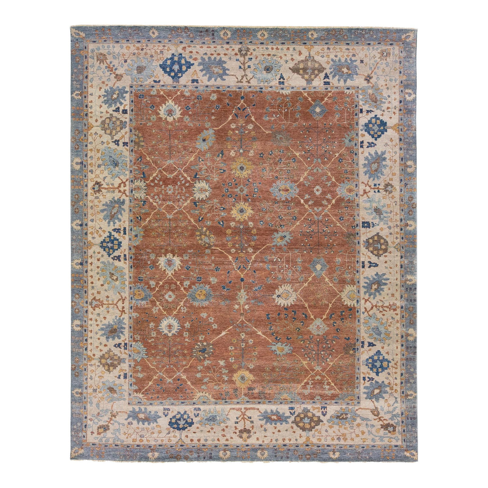 Artisan 12' x 14'11'' Indian Tabriz Handmade Wool Rug Brown Floral: Artisan 12' x 14'11'' Indian Tabriz Handmade Wool Rug Brown Floral This exquisite handmade wool rug from the Artisan line brings a touch of modern elegance to any space. Featuring a stunning all-over 