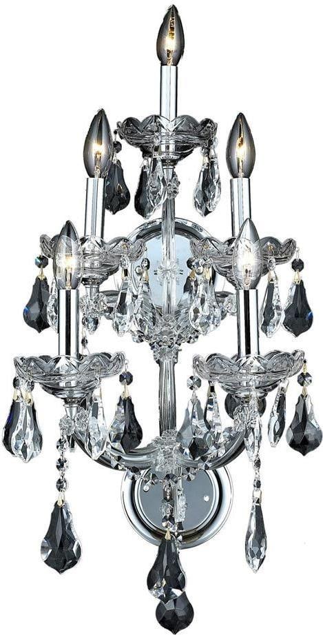 Maria Theresa 5-Light Rococo Wall Sconce Chrome Crystal: Maria Theresa 5-Light Rococo Wall Sconce Chrome Crystal Illuminate your space with this stunning 5-light wall sconce from the Maria Theresa Collection. Crafted with royal-cut crystal and a sleek chrom