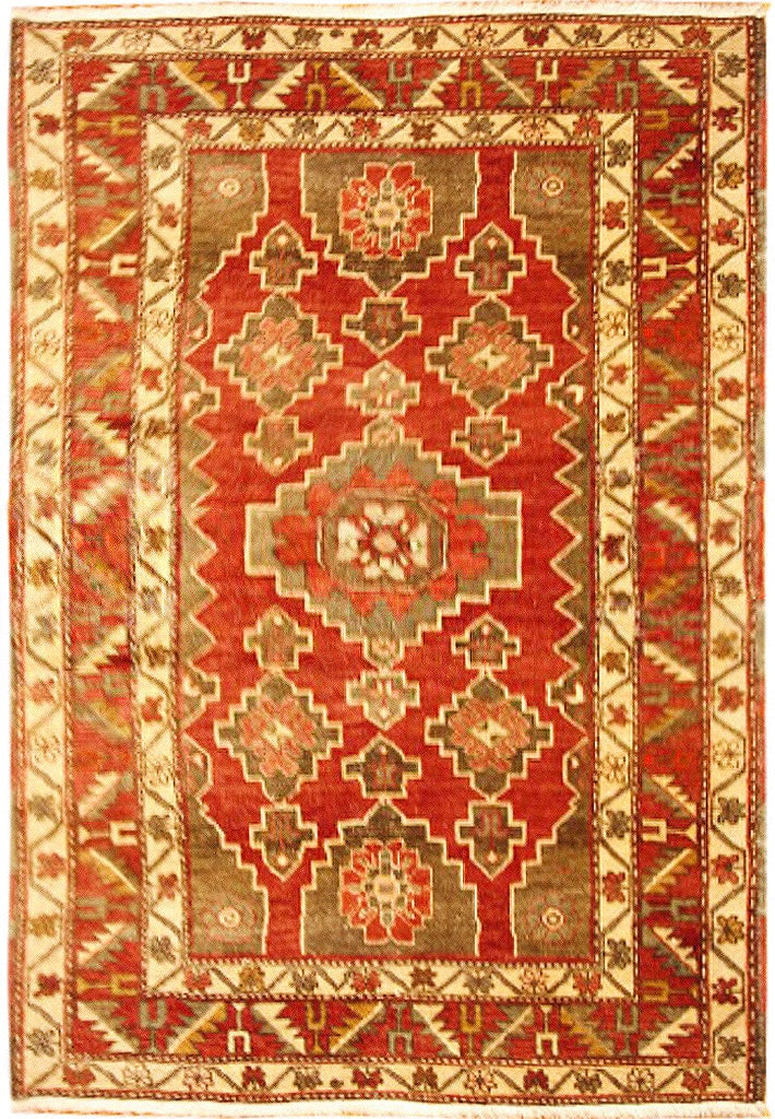 3.9 x 6 Handwoven Berry Red Antique Russian Kazak Rug (1 of 6)