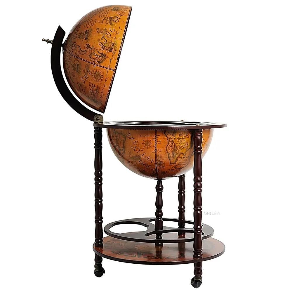 Mahogany Finish Globe Bar Cabinet with Carved Wood Detailing (1 of 17)