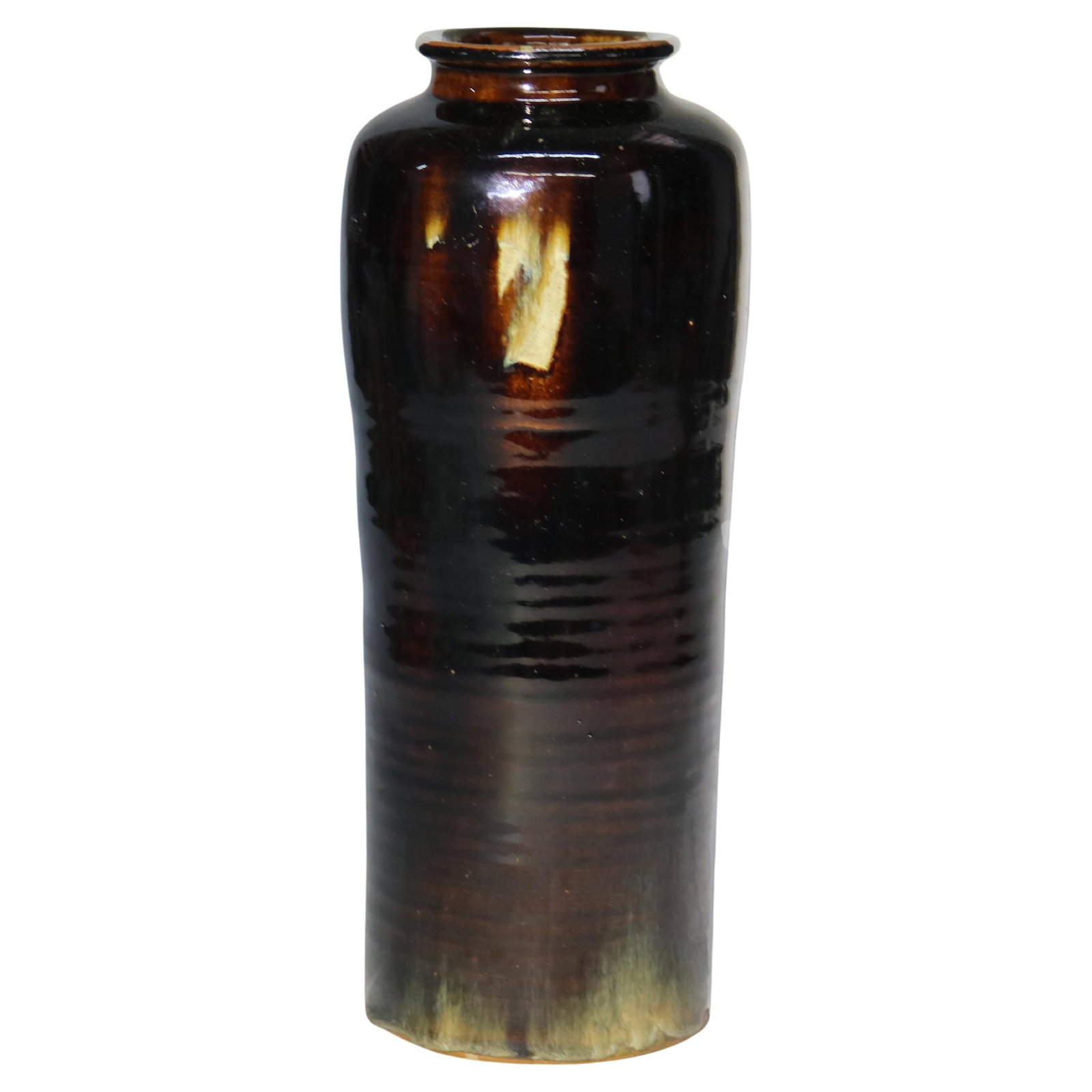 Signed Antique Japanese Meiji Vase C1910 Tiger's Eye Glaze 13.75": Signed Antique Japanese Meiji Vase C1910 Tiger's Eye Glaze 13.75" This large antique Japanese vase from the Meiji period, circa 1910, features a stunning tiger's eye glaze that showcases a rich, deep 