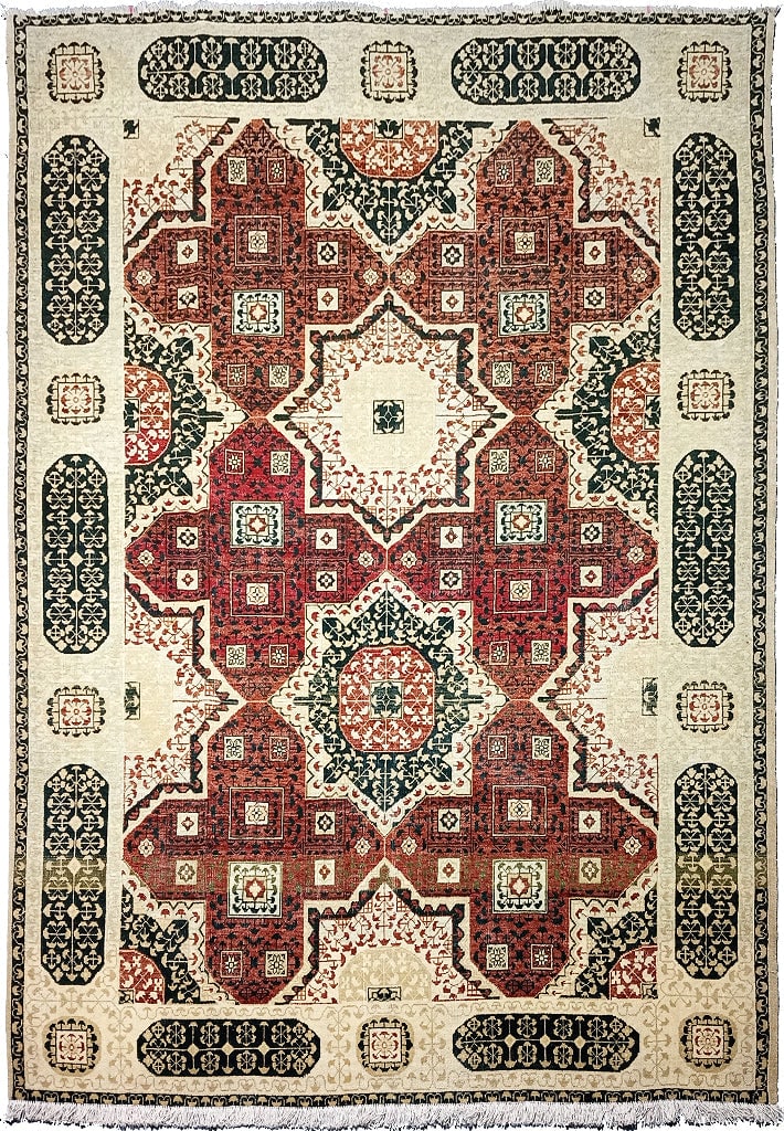 6' x 10' Geometric Jaipour Rug Dense Wool Burgundy Ivory Green (1 of 10)