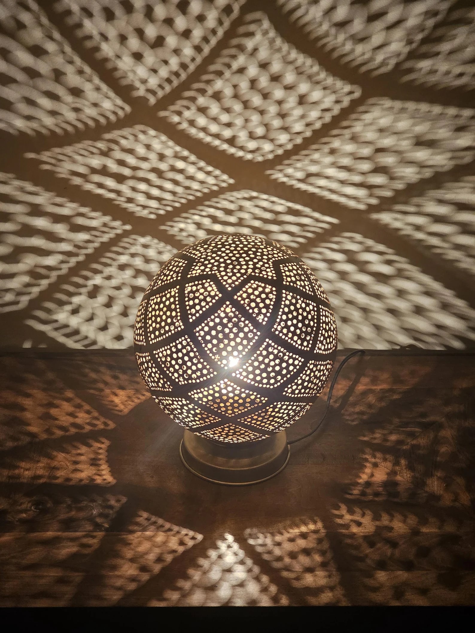 Moroccan Solid Copper Sphere Table Lamp 11.8 Inch (1 of 8)