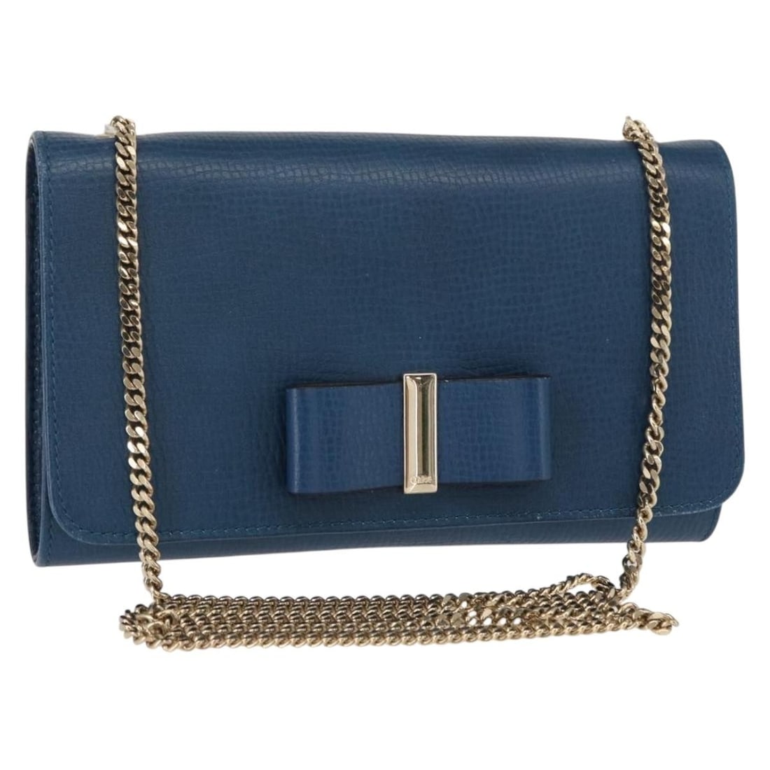 Chloe Blue Gold Leather Shoulder Bag BA8819 with Dust Bag: Chloe Blue Gold Leather Shoulder Bag BA8819 with Dust Bag Elevate your style with the Chloe Chain Shoulder Bag, a luxurious accessory crafted from high-quality leather in a striking blue and gold colo
