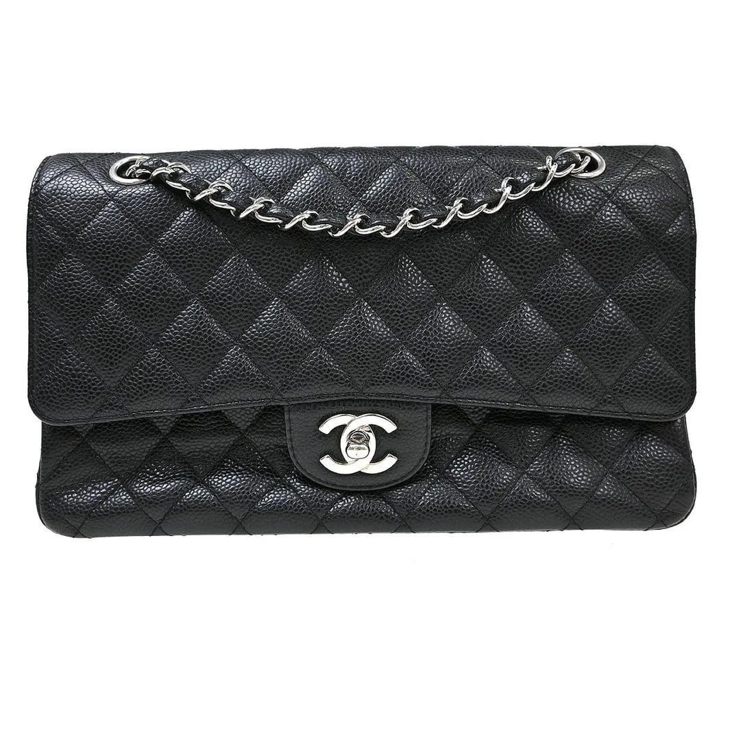 Chanel Timeless Classic Double Flap Black Caviar Leather Bag: Chanel Timeless Classic Double Flap Black Caviar Leather Bag Chanel Timeless - Classic Double Flap quilted bag in black leather. Made in France, this piece is presented in good condition with visible 