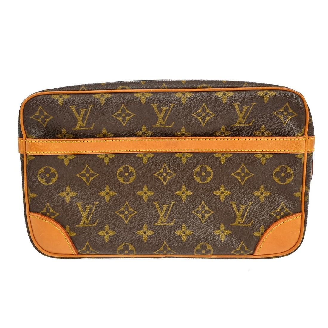 Louis Vuitton Compiegne 28 Monogram Canvas Clutch Bag M51845: Louis Vuitton Compiegne 28 Monogram Canvas Clutch Bag M51845 Vintage Louis Vuitton Compiegne 28 clutch handbag in brown Monogram canvas with leather trim and a zip closure. This women's medium clutch 