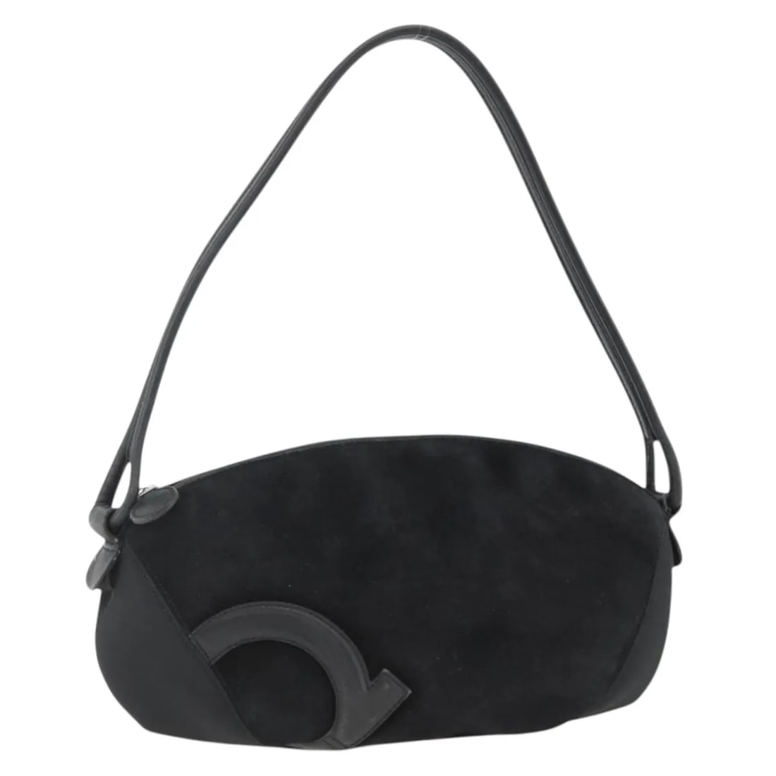 Salvatore Ferragamo Gancini black suede handbag: Salvatore Ferragamo Gancini black suede handbag Salvatore Ferragamo Gancini suede bag in black. This women's bag is made in Italy and shows heavy prior use with wear consistent with age and handling. 