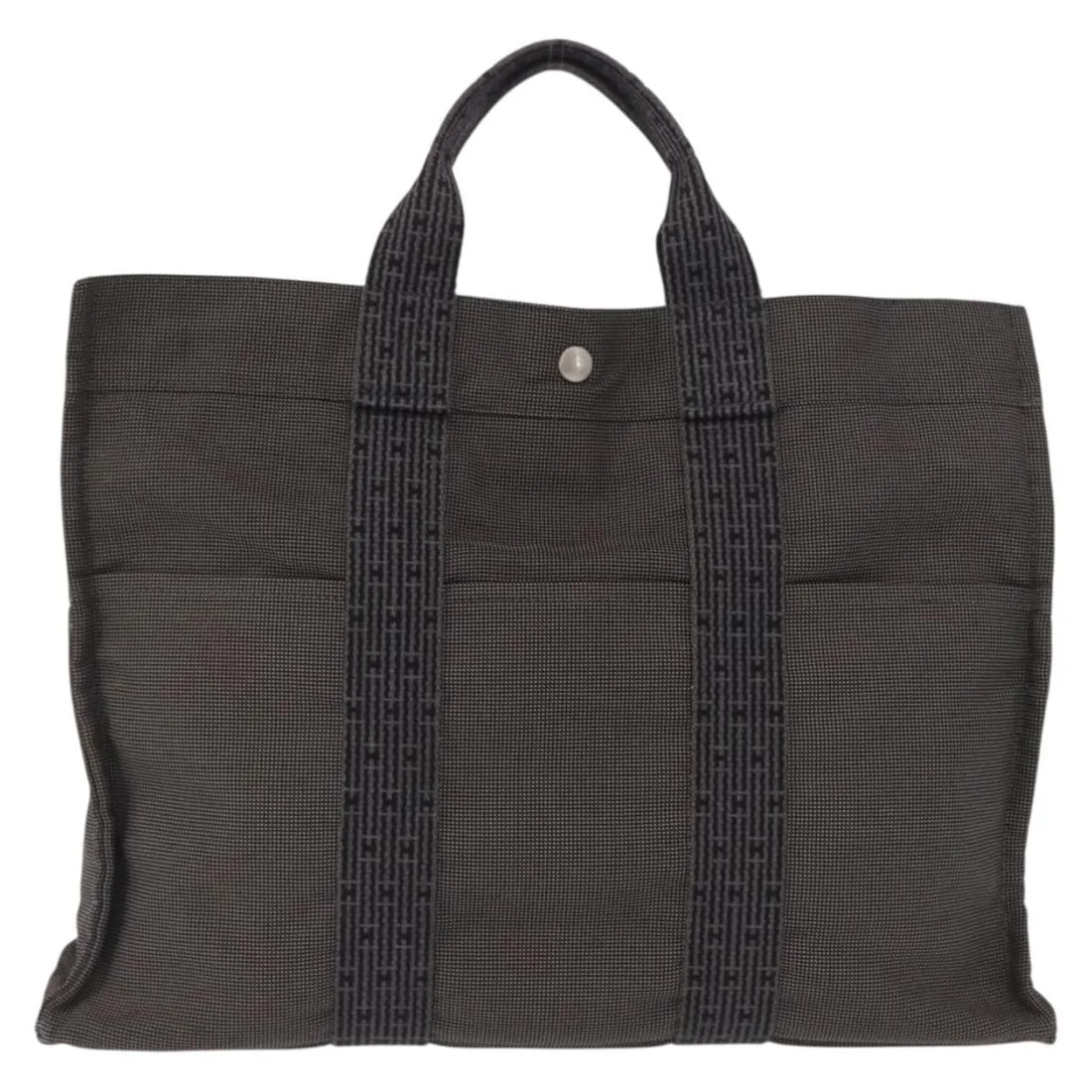 Hermes Herline Canvas Tote Bag Gray 43cm by 30cm by 10cm: Hermes Herline Canvas Tote Bag Gray 43cm by 30cm by 10cm Hermes Fourre-tout Herline tote bag in gray canvas designed for women. The exterior shows signs of wear including deformation, rubbing, and sli