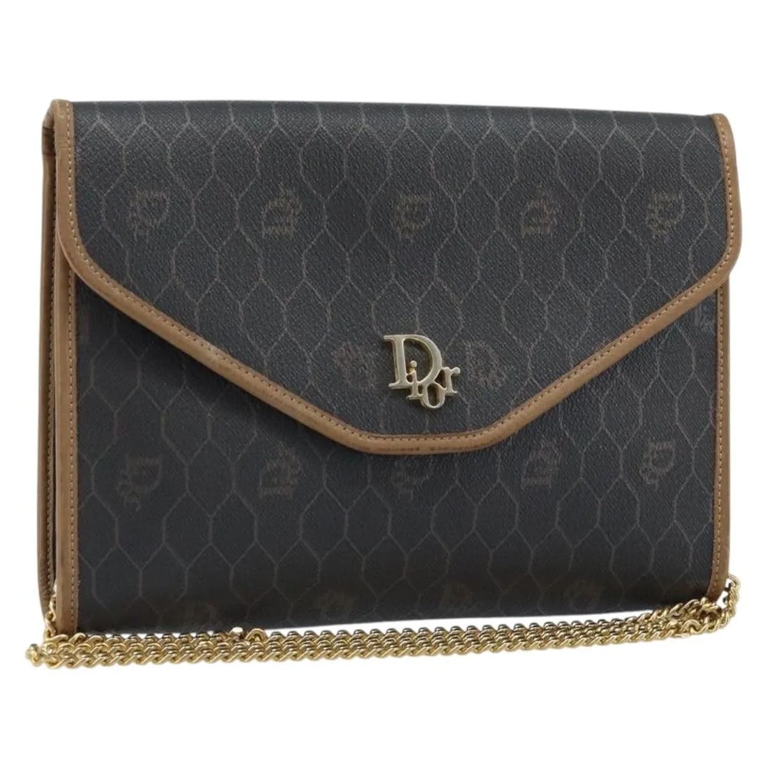 Vintage Dior Honeycomb Canvas Shoulder Bag Black France 21cm: Vintage Dior Honeycomb Canvas Shoulder Bag Black France 21cm This Christian Dior Vintage Honeycomb chain bag features a black canvas exterior with signature honeycomb pattern and chain detailing. Desi