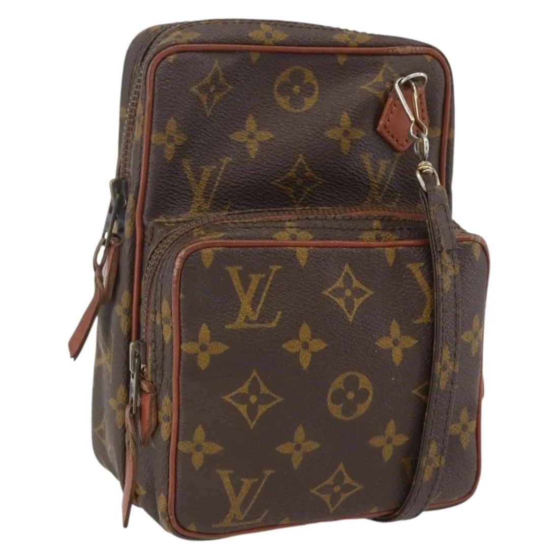 Mini Shoulder Bag in Brown Monogram Canvas by Louis Vuitton: Mini Shoulder Bag in Brown Monogram Canvas by Louis Vuitton This pre-owned Louis Vuitton Amazone bag features the iconic Monogram canvas in brown, designed for women. It has a compact silhouette with 