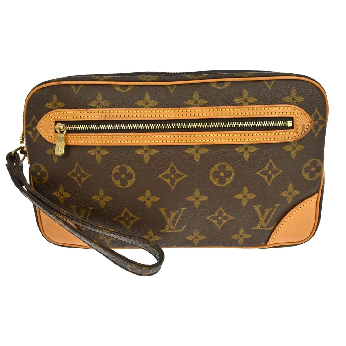 Louis Vuitton Marly Dragonne GM Monogram Clutch M51825: Louis Vuitton Marly Dragonne GM Monogram Clutch M51825 Vintage Louis Vuitton Marly Dragonne GM clutch bag in brown Monogram canvas with leather trim. This unisex clutch features a zipper pocket on the