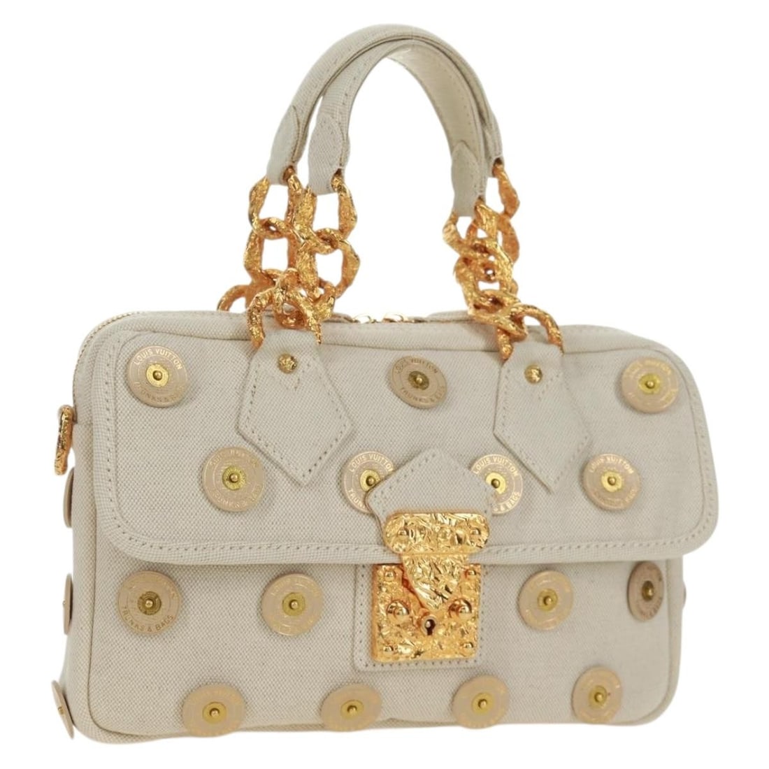 Louis Vuitton Tinkerbell White Canvas Handbag Polka Dot Panama M95407 with Accessories: Louis Vuitton Tinkerbell White Canvas Handbag Polka Dot Panama M95407 with Accessories This Louis Vuitton Tinkerbell Polka Dots Panama handbag features a white canvas exterior with playful polka dot d