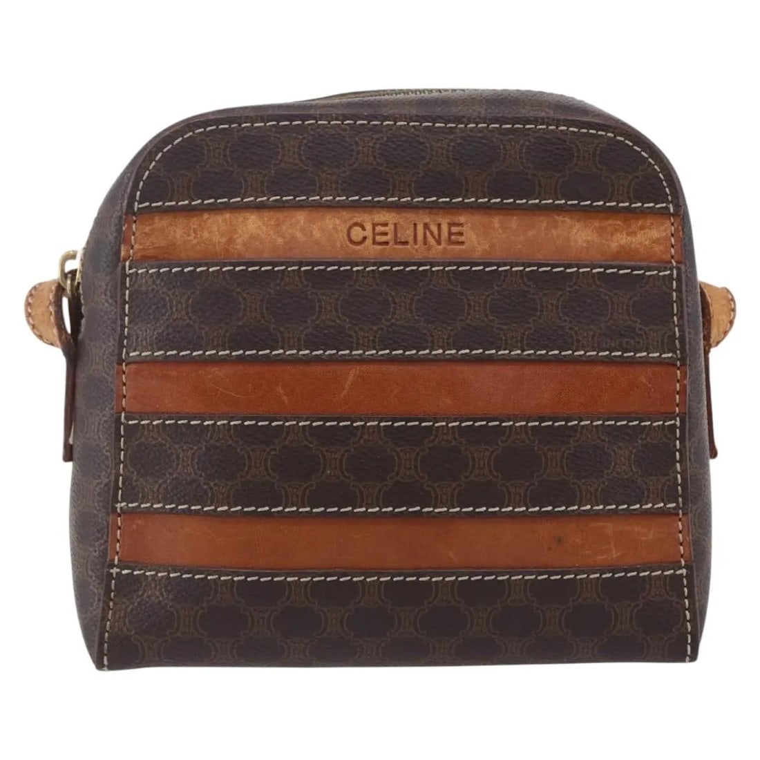 Celine Vintage Macadam Shoulder Bag Brown Canvas Leather: Celine Vintage Macadam Shoulder Bag Brown Canvas Leather This vintage Celine Macadam shoulder bag for women features a brown canvas body with leather accents. It measures 17cm x 15cm x 6cm and is craf