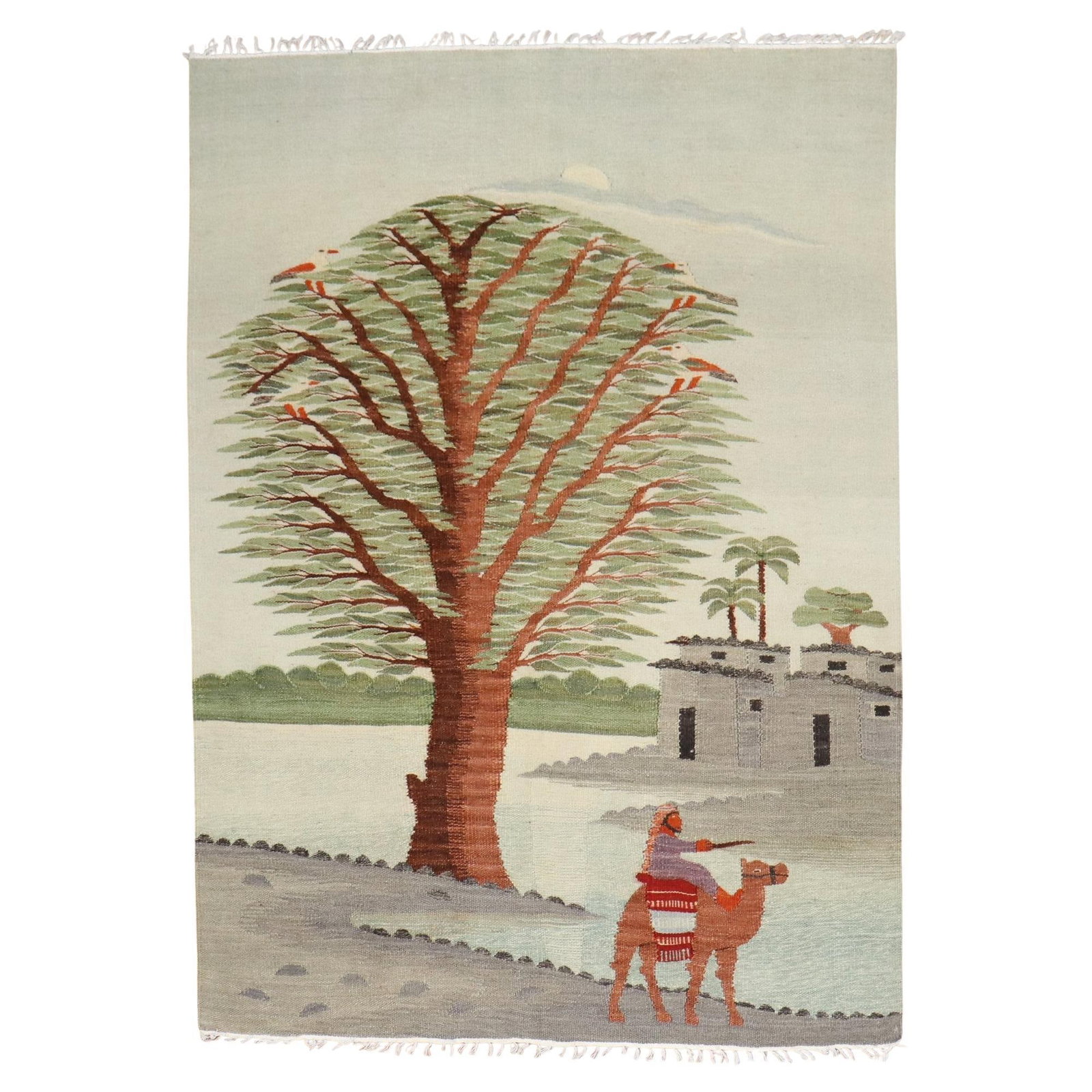 Zabihi Collection Scenic Hand-Knotted Turkish Kilim 39 x 53: Zabihi Collection Scenic Hand-Knotted Turkish Kilim 39 x 53 Discover the beauty of this Zabihi Collection Scenic Pictorial Turkish Kilim, showcasing a stunning hand-knotted design crafted from high-qu