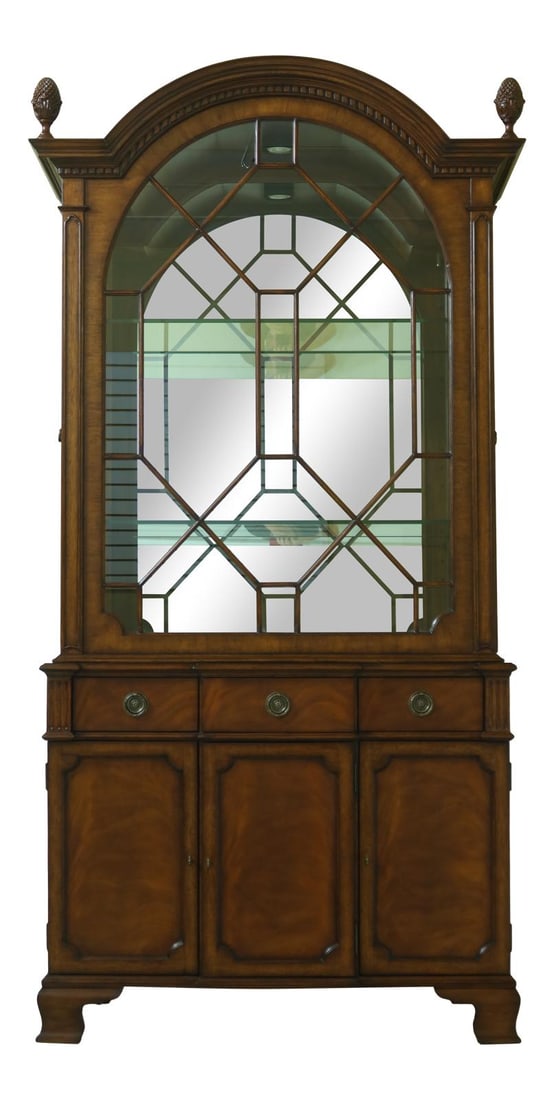 Adam Design Mahogany Dome Top China Cabinet with Lighted Interior: Adam Design Mahogany Dome Top China Cabinet with Lighted Interior This impressive Adam Design Mahogany Dome Top China Cabinet showcases exquisite craftsmanship and timeless elegance. Approximately 20 