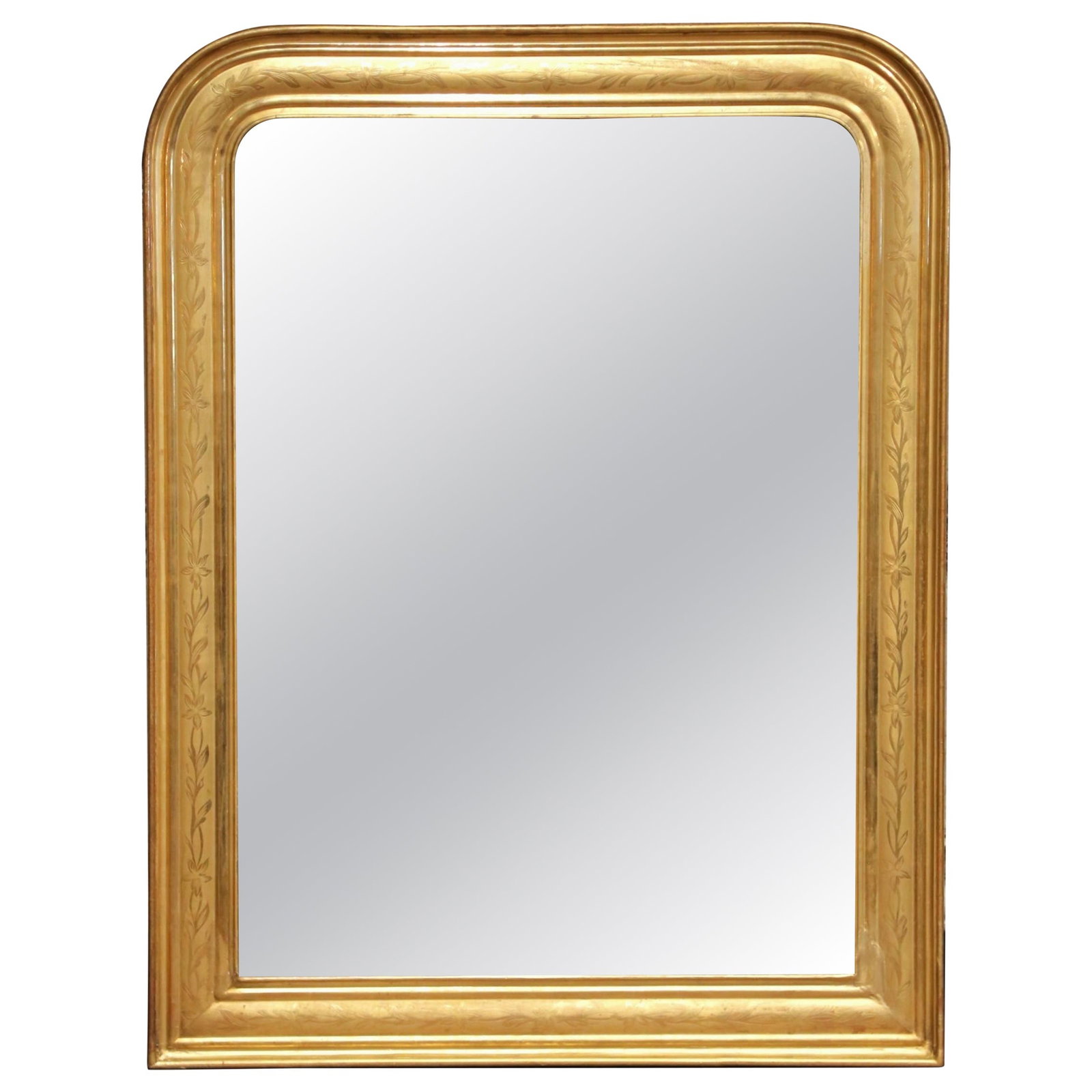 French Louis Philippe giltwood wall mirror with floral engraved frame (1 of 6)